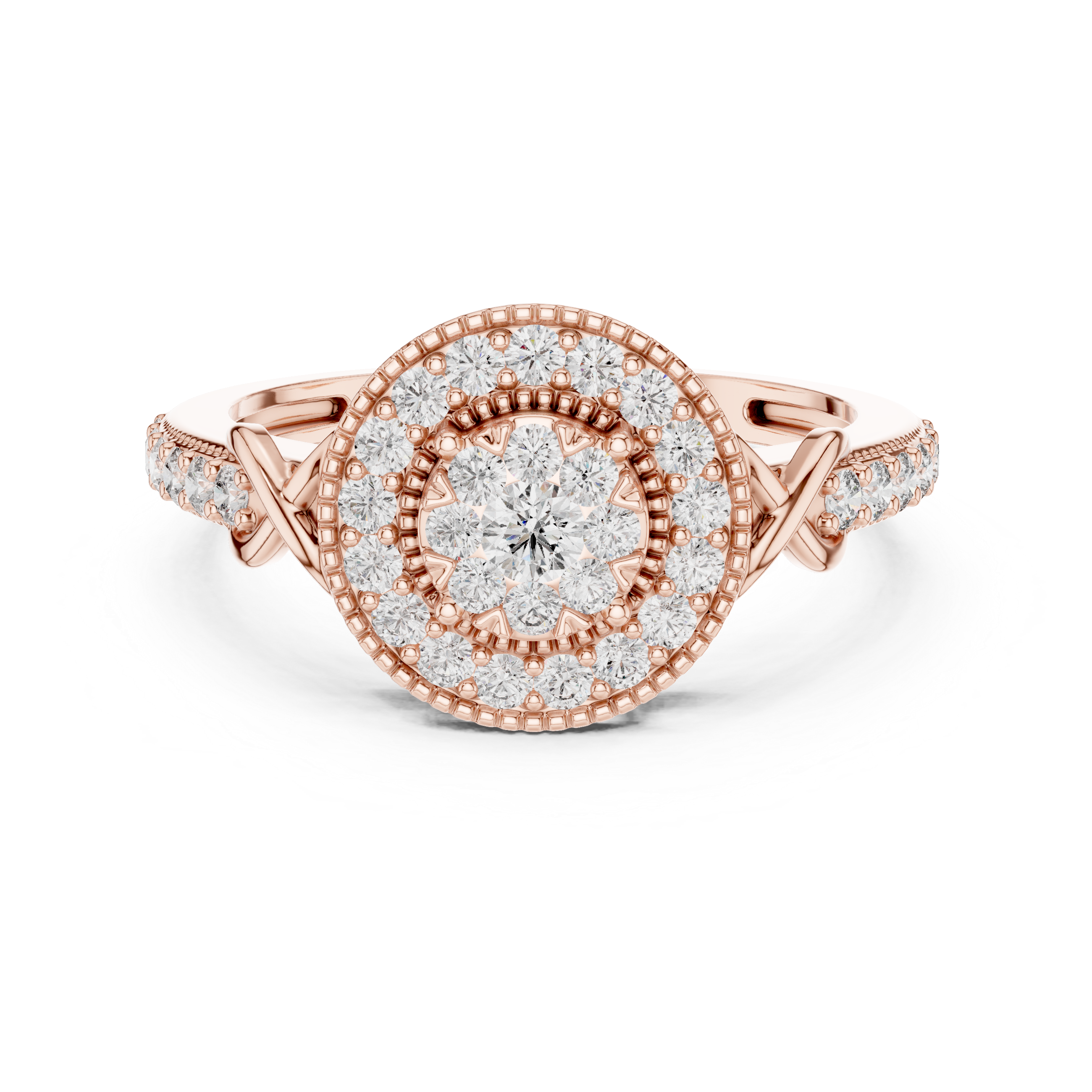 Vintage Halo Floral Cluster Diamond Ring with Milgrain Detail