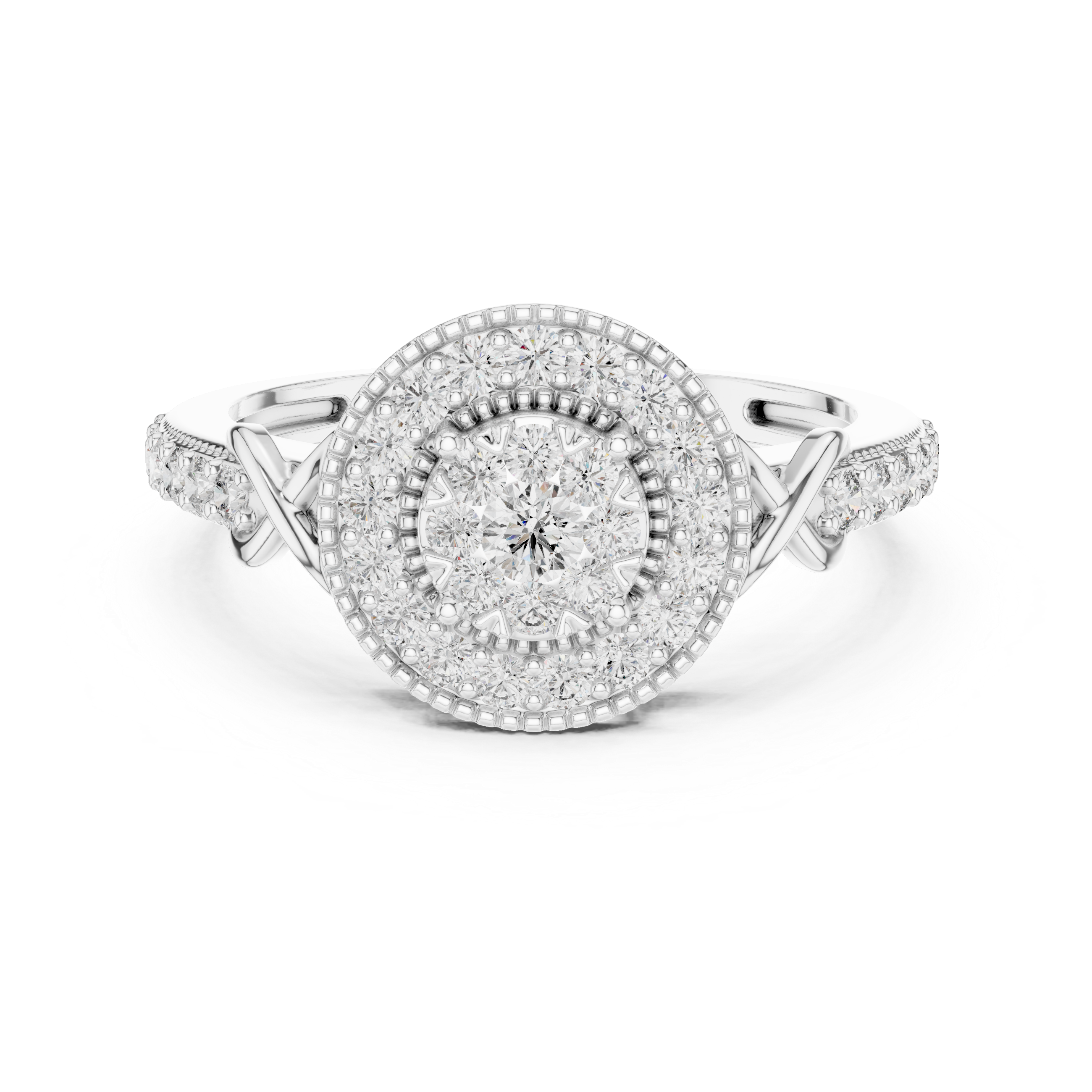 Vintage Halo Floral Cluster Diamond Ring with Milgrain Detail
