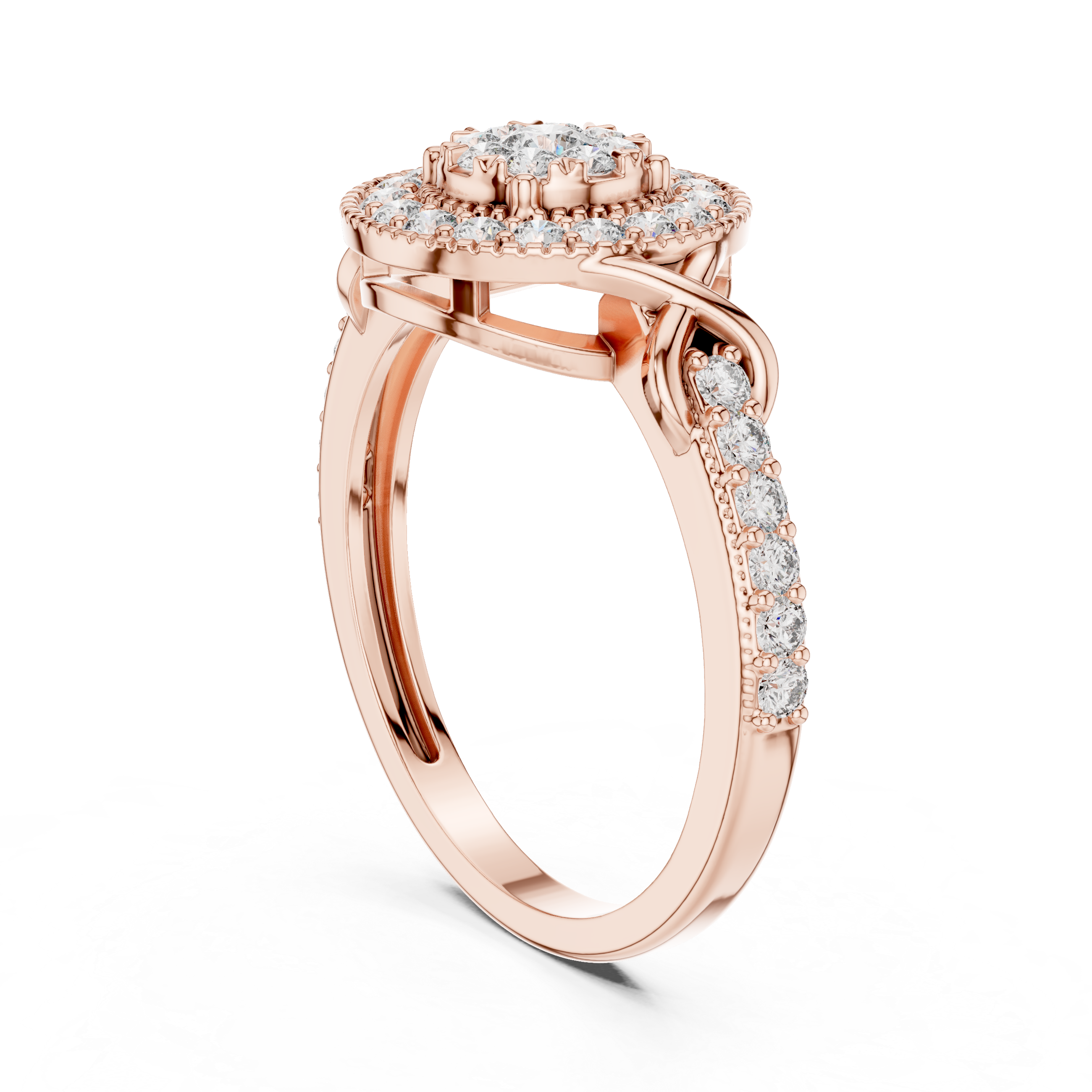 Vintage Halo Floral Cluster Diamond Ring with Milgrain Detail