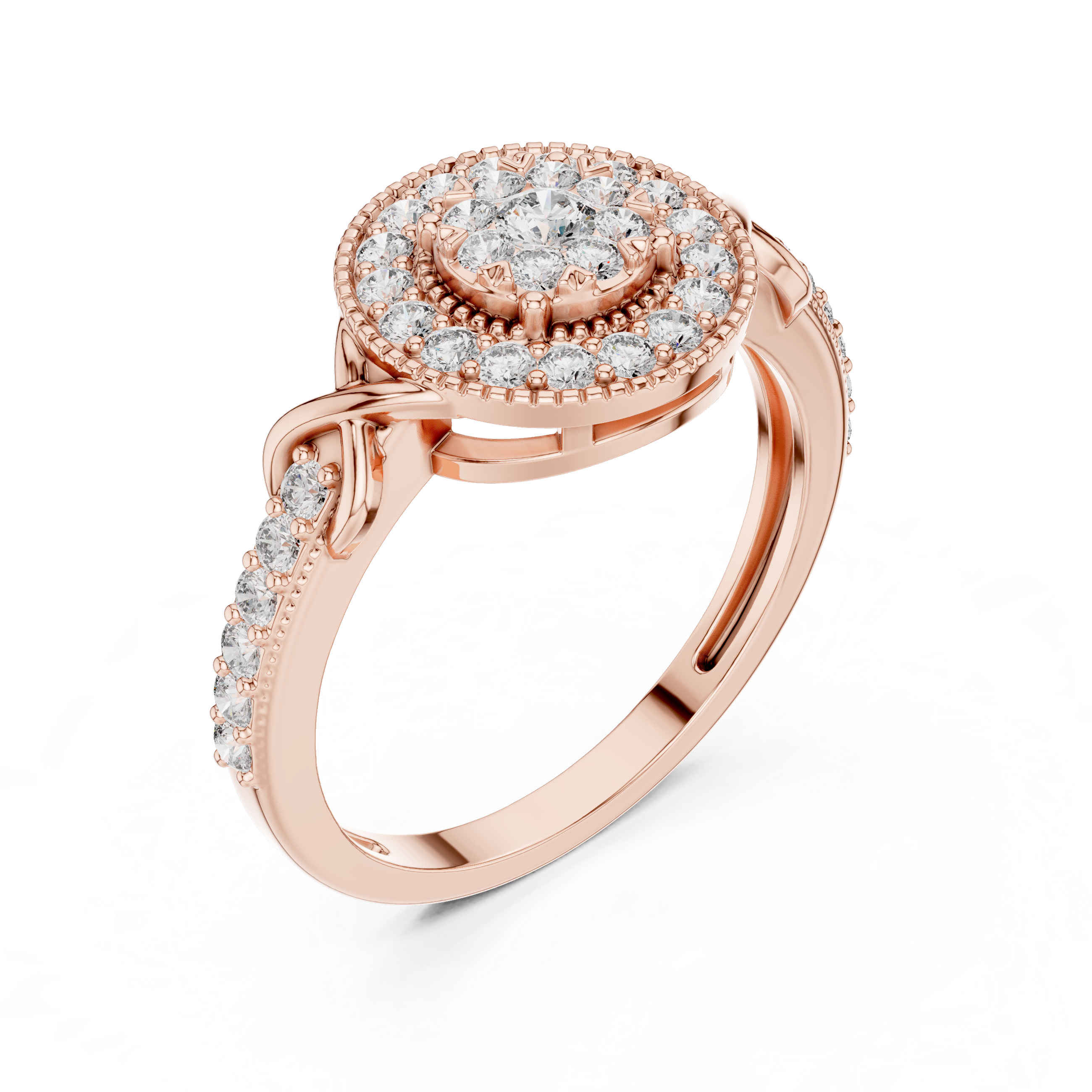 Vintage Halo Floral Cluster Diamond Ring with Milgrain Detail