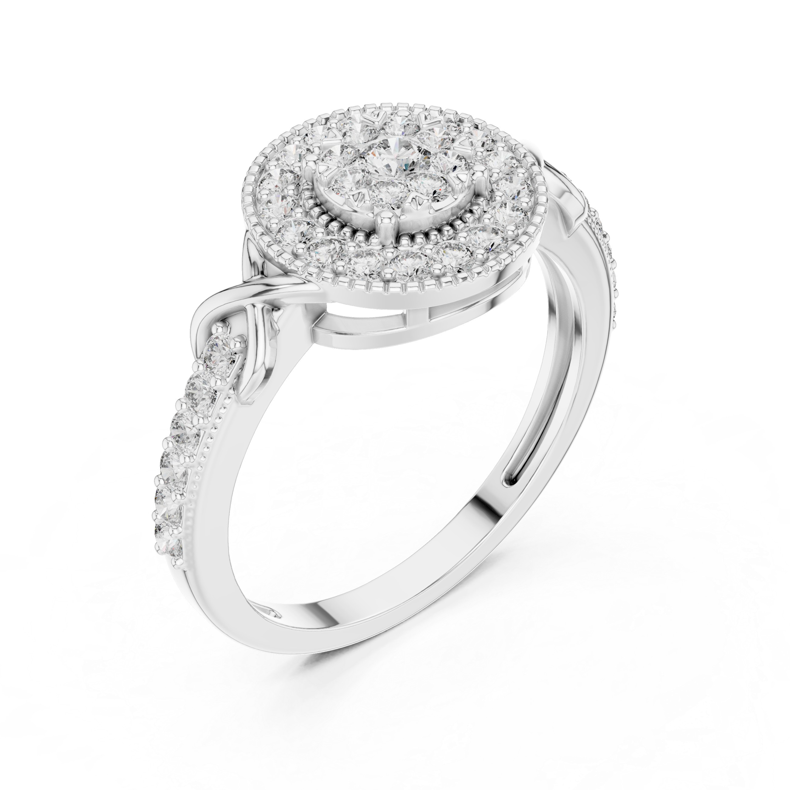 Vintage Halo Floral Cluster Diamond Ring with Milgrain Detail