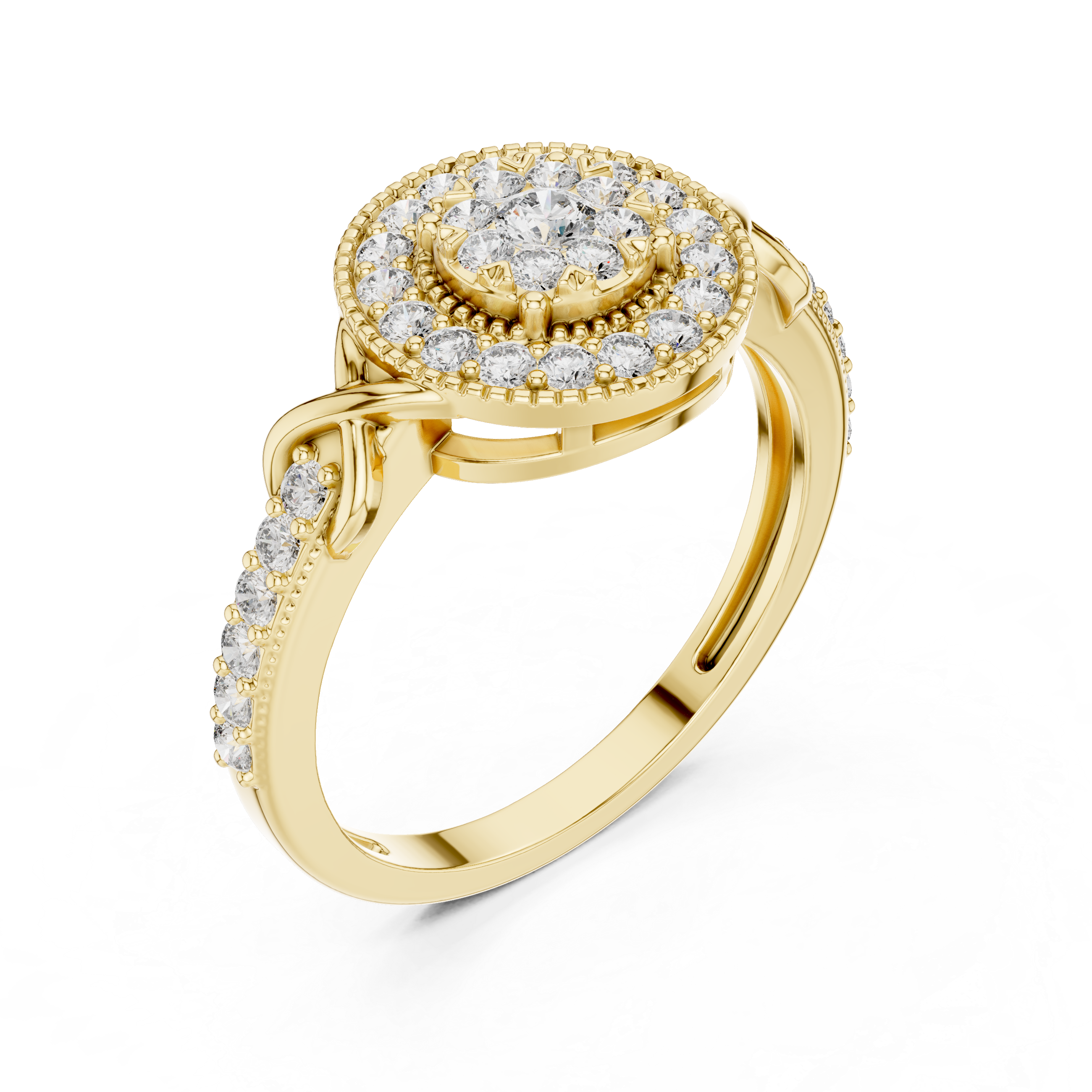 Vintage Halo Floral Cluster Diamond Ring with Milgrain Detail