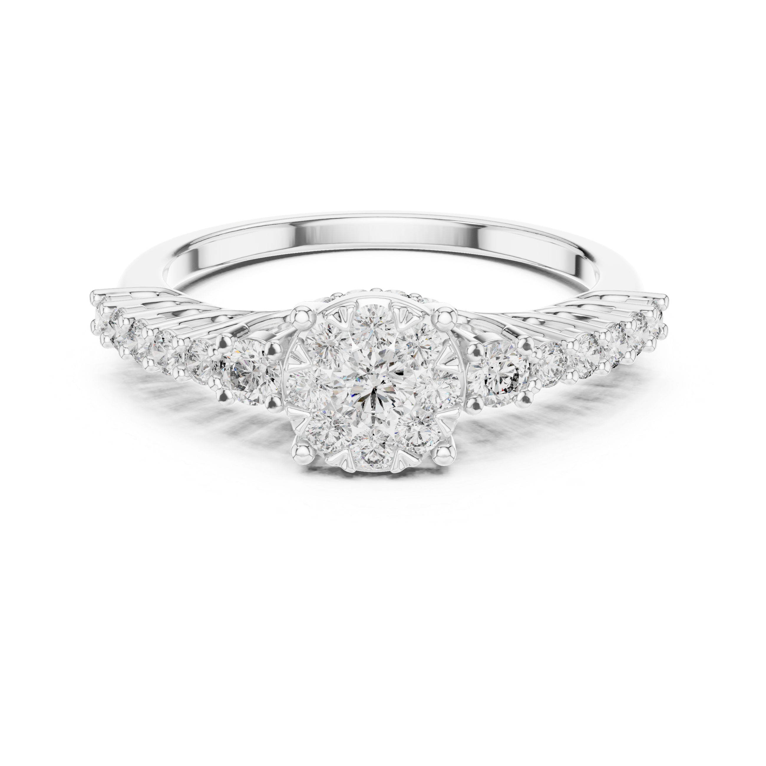 Floral Cluster Diamond Ring with Graduated Side Stones
