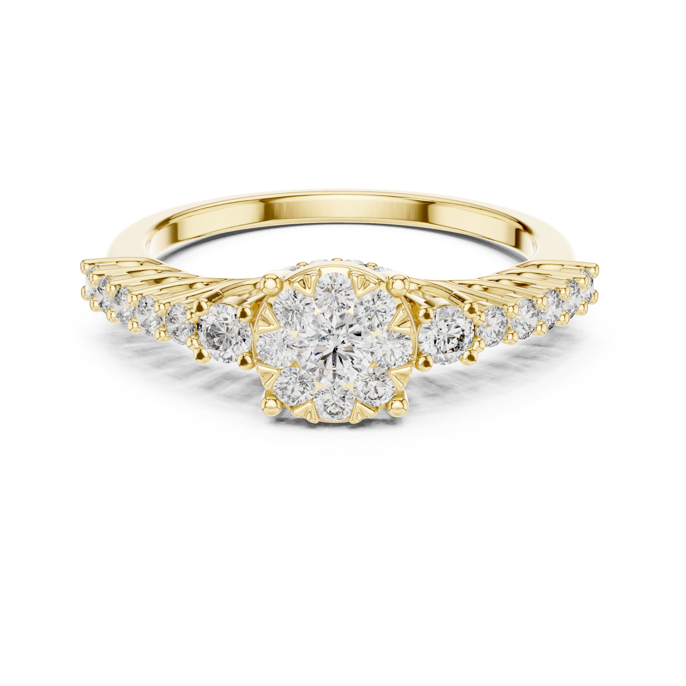 Floral Cluster Diamond Ring with Graduated Side Stones