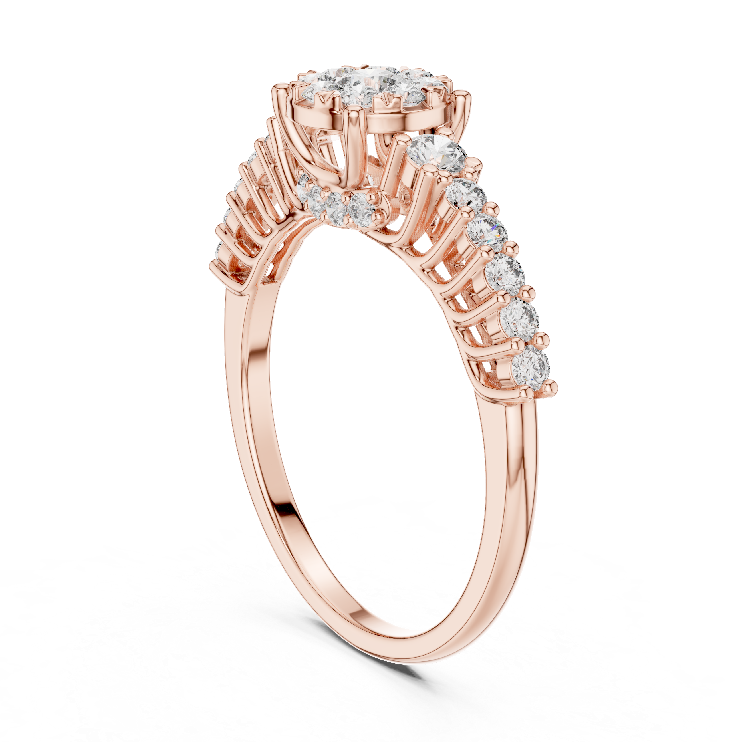 Floral Cluster Diamond Ring with Graduated Side Stones