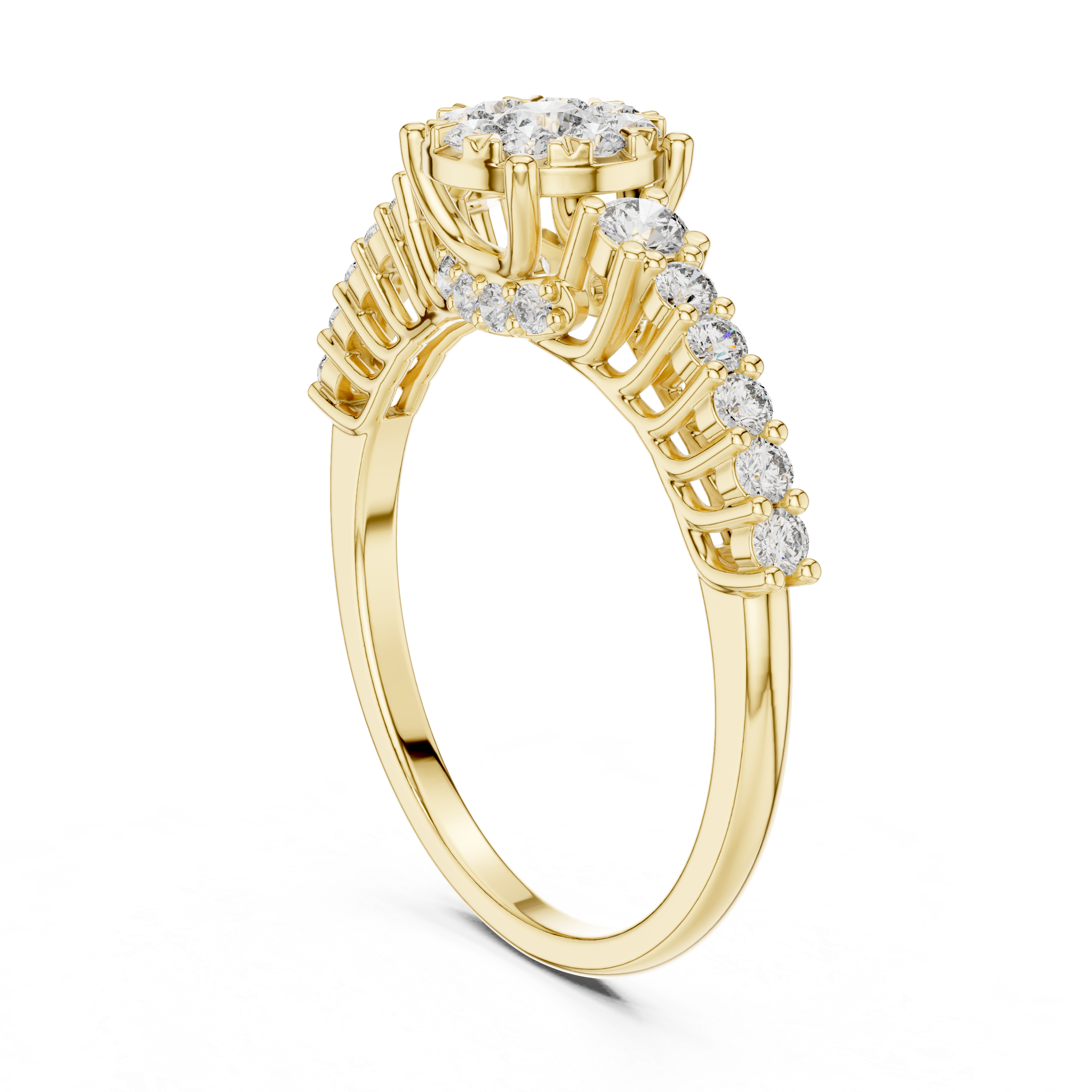 Floral Cluster Diamond Ring with Graduated Side Stones