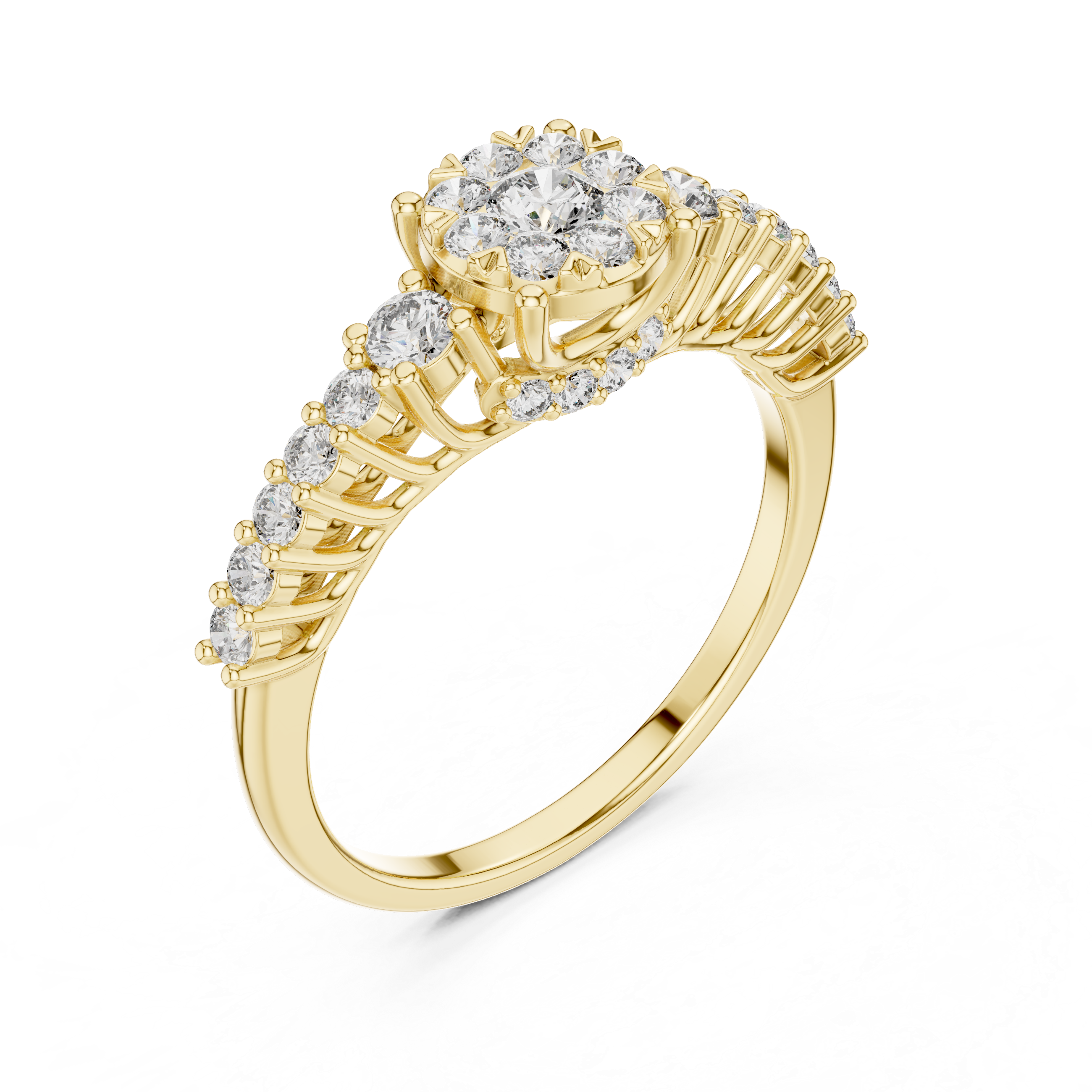 Floral Cluster Diamond Ring with Graduated Side Stones
