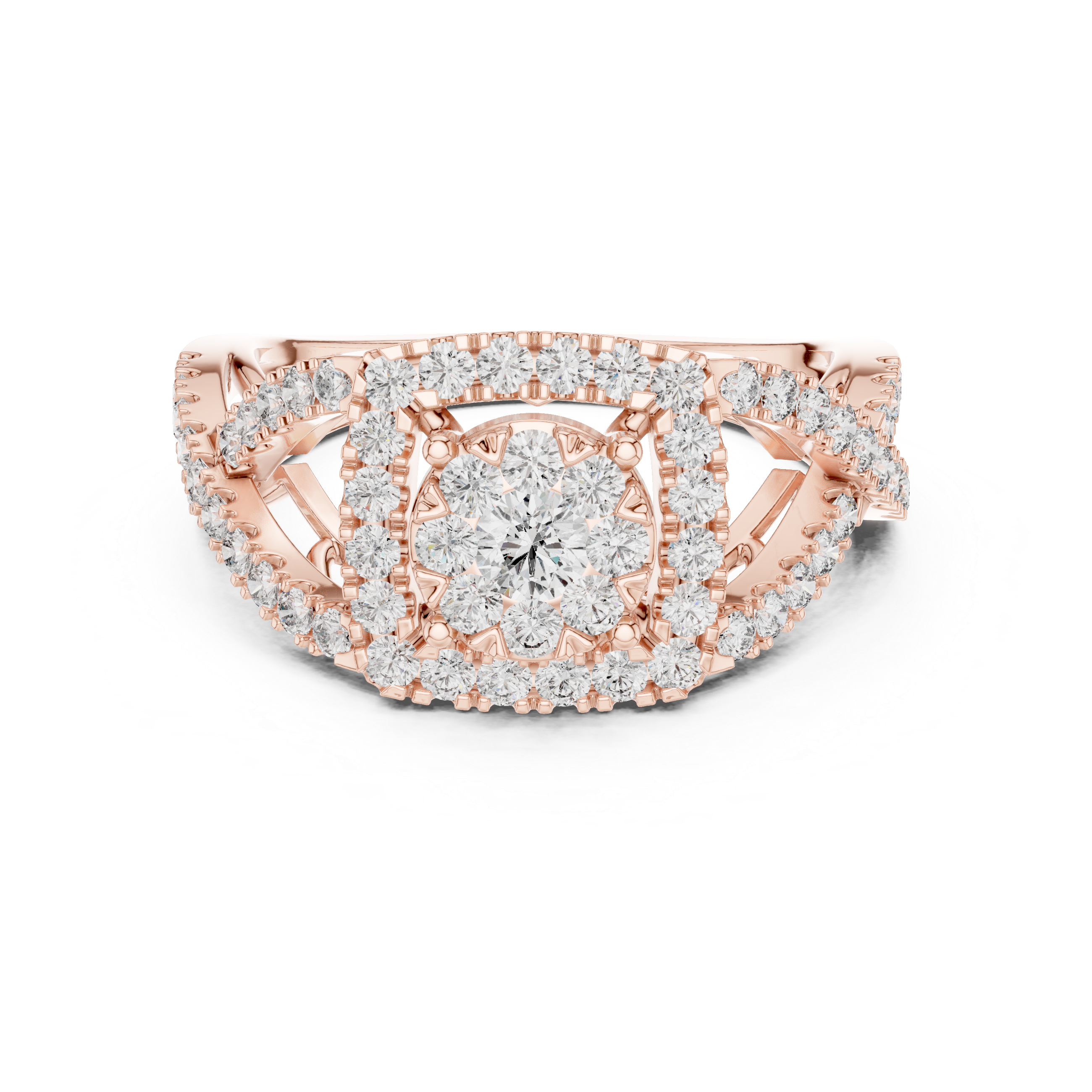 Vintage-Inspired Halo Diamond Ring with Split Shank
