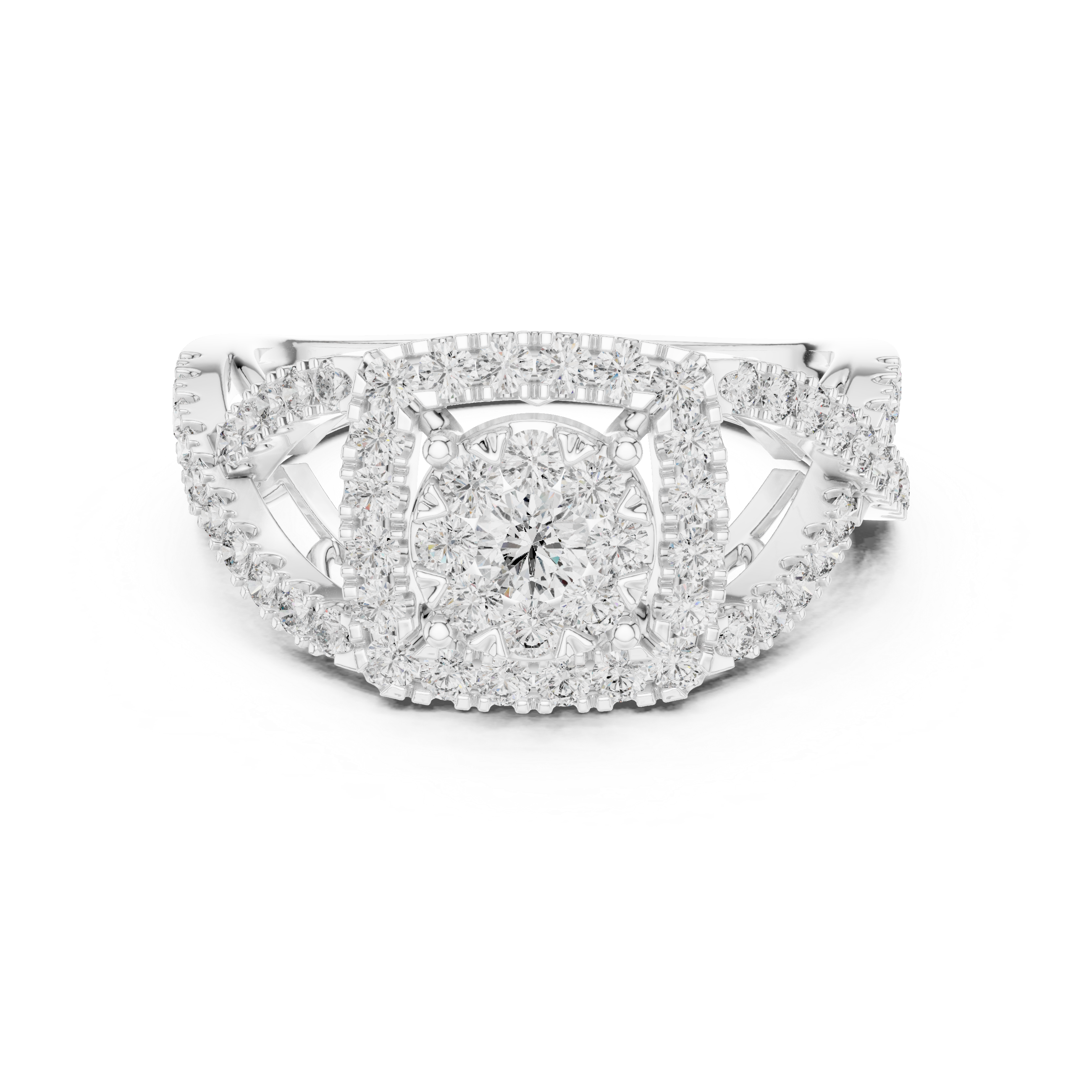 Vintage-Inspired Halo Diamond Ring with Split Shank