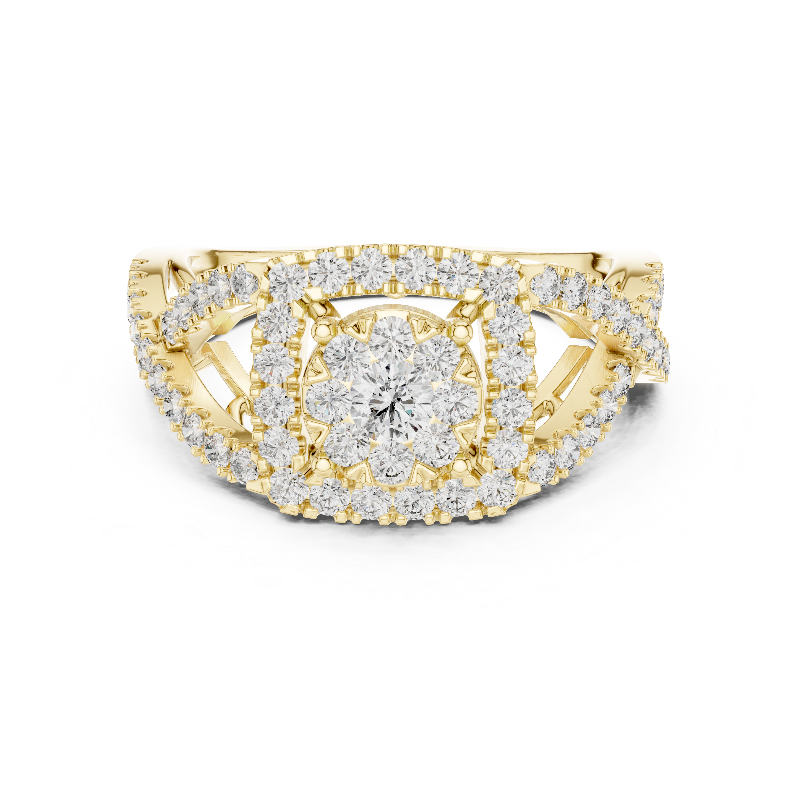 Vintage-Inspired Halo Diamond Ring with Split Shank