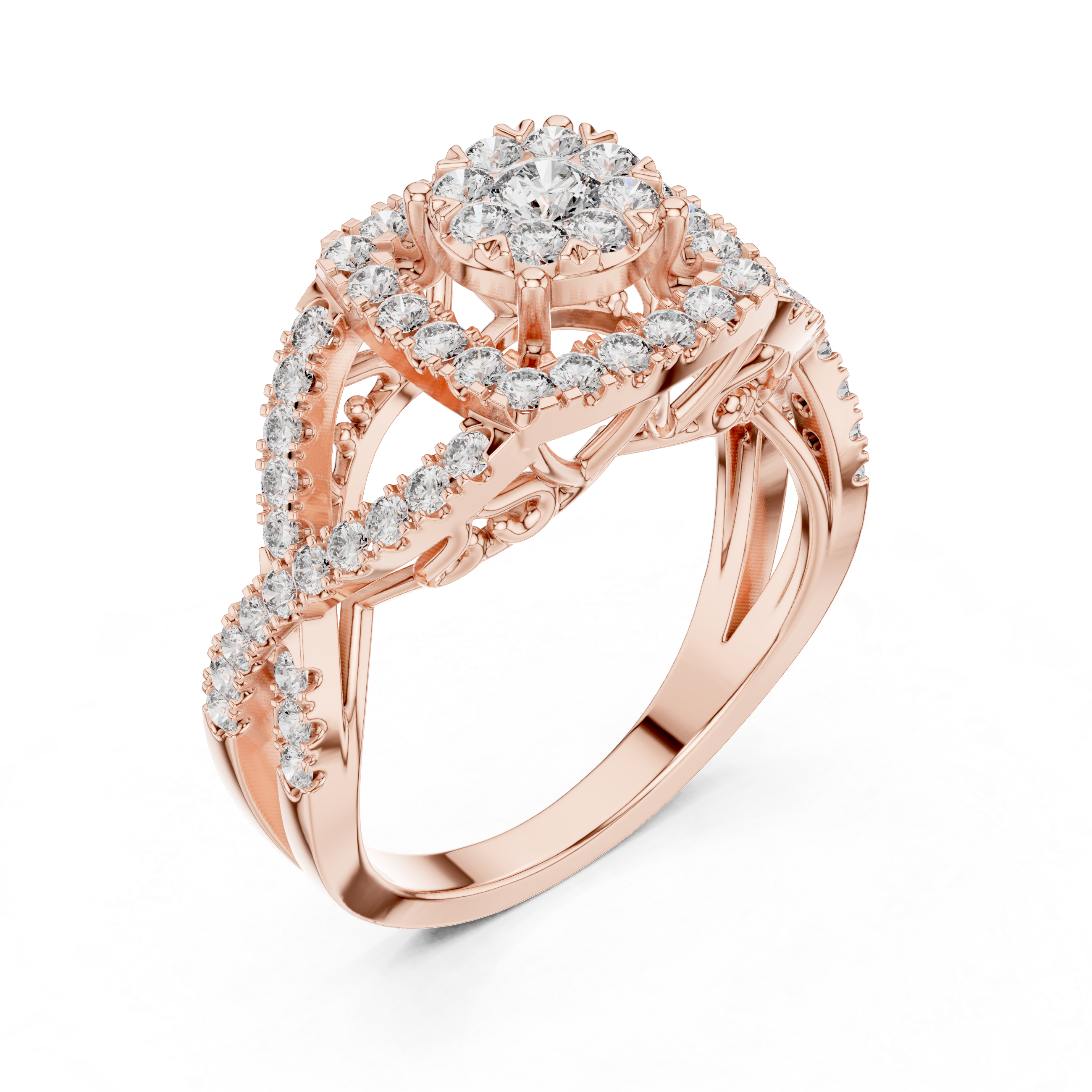 Vintage-Inspired Halo Diamond Ring with Split Shank