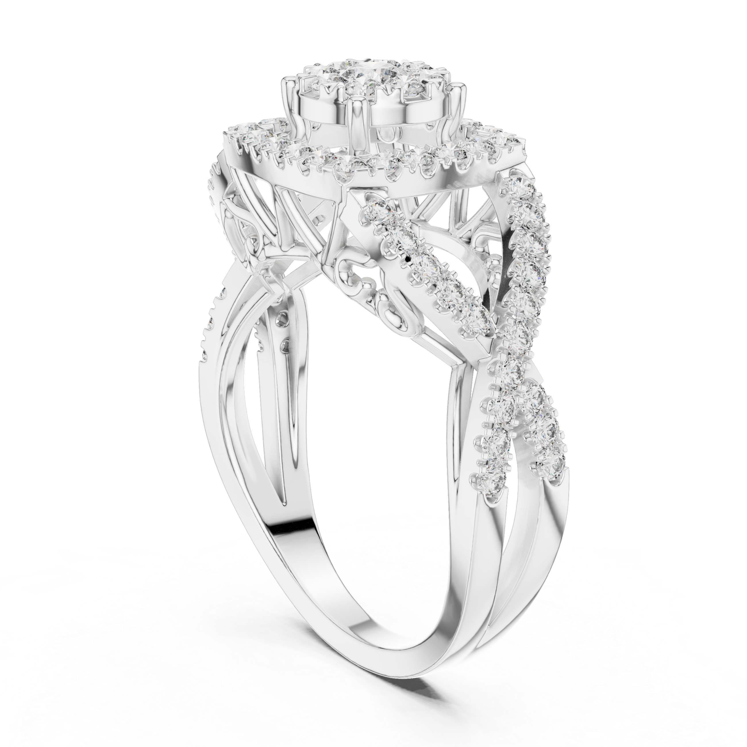 Vintage-Inspired Halo Diamond Ring with Split Shank