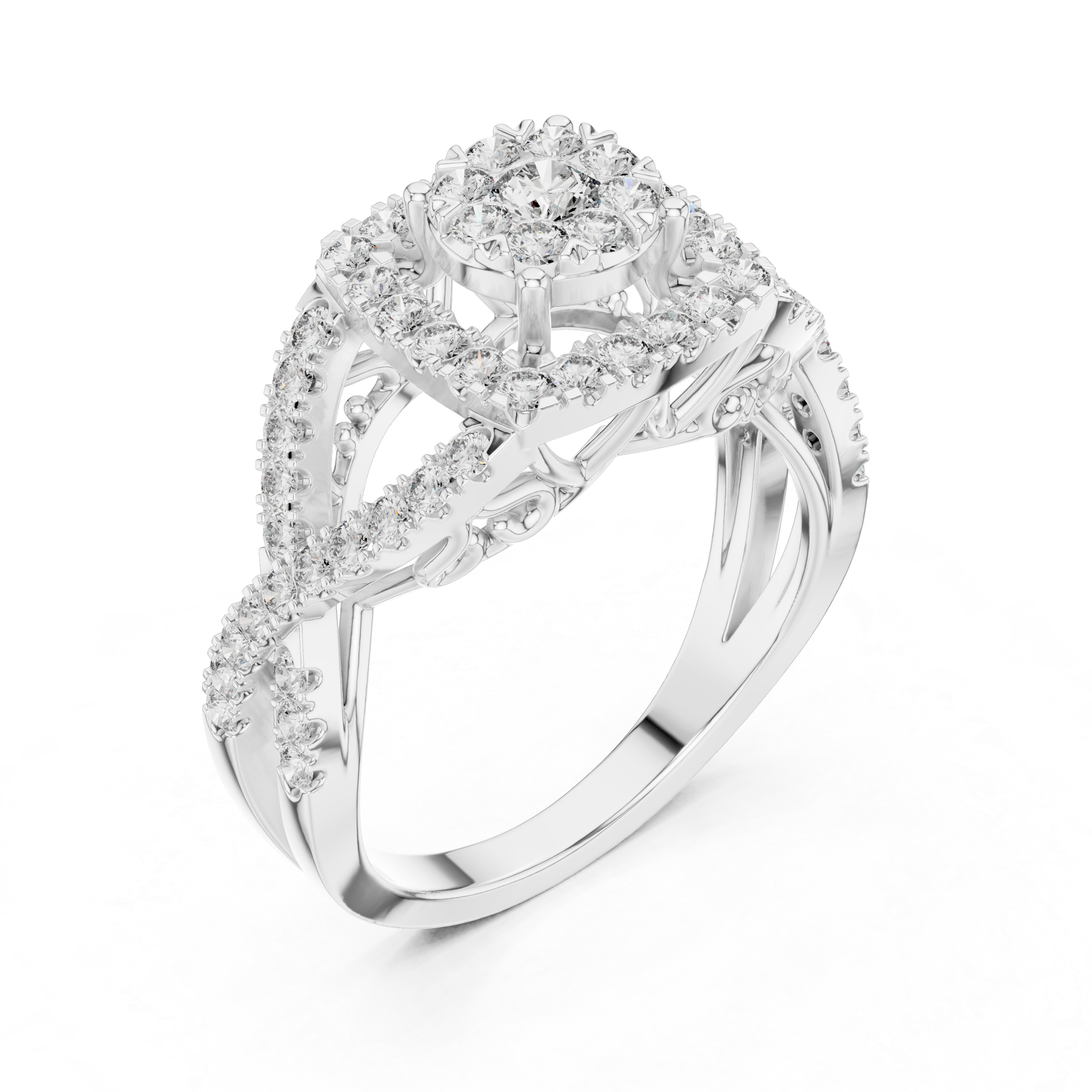 Vintage-Inspired Halo Diamond Ring with Split Shank