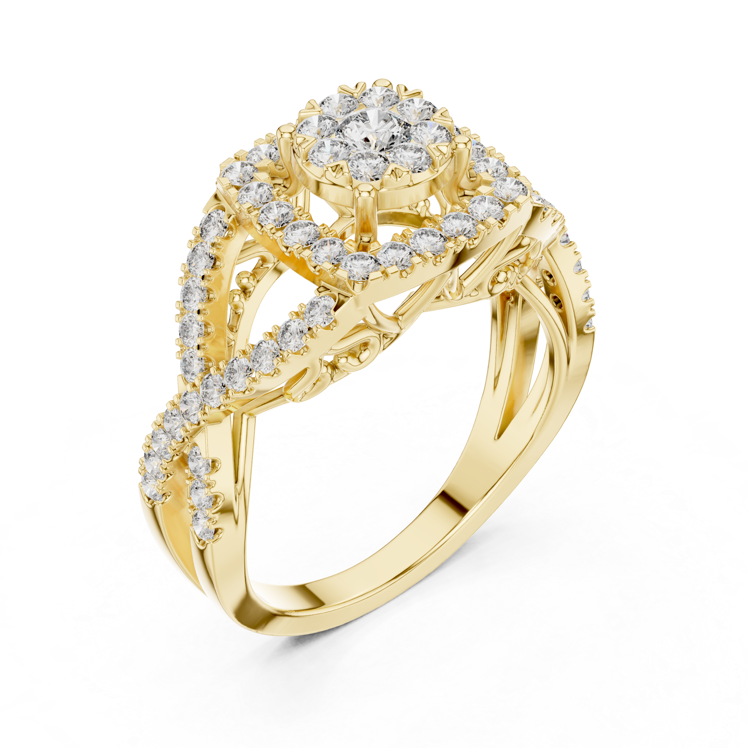 Vintage-Inspired Halo Diamond Ring with Split Shank