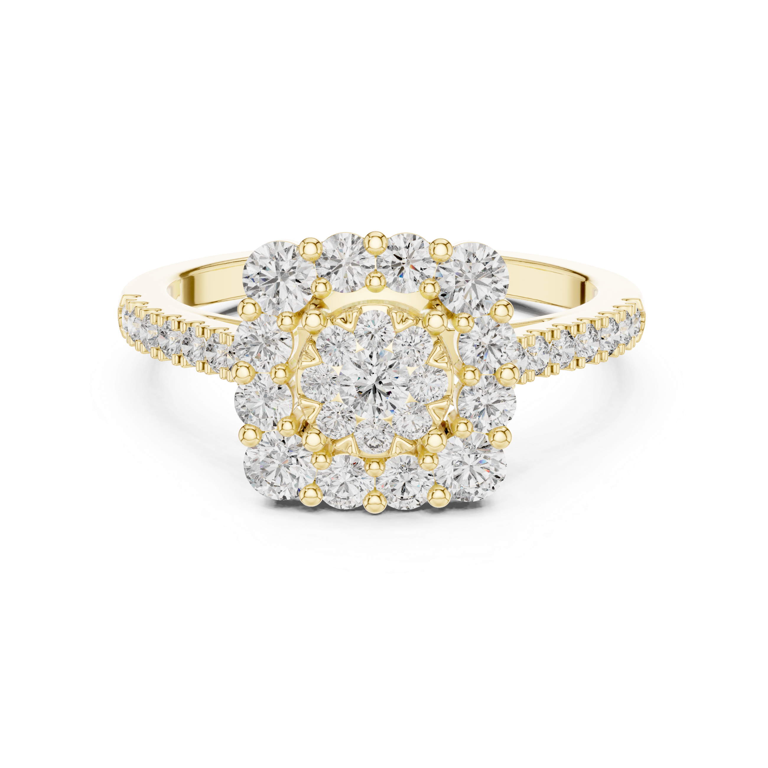 Round Cluster Diamond Ring – Double Halo Floral Design