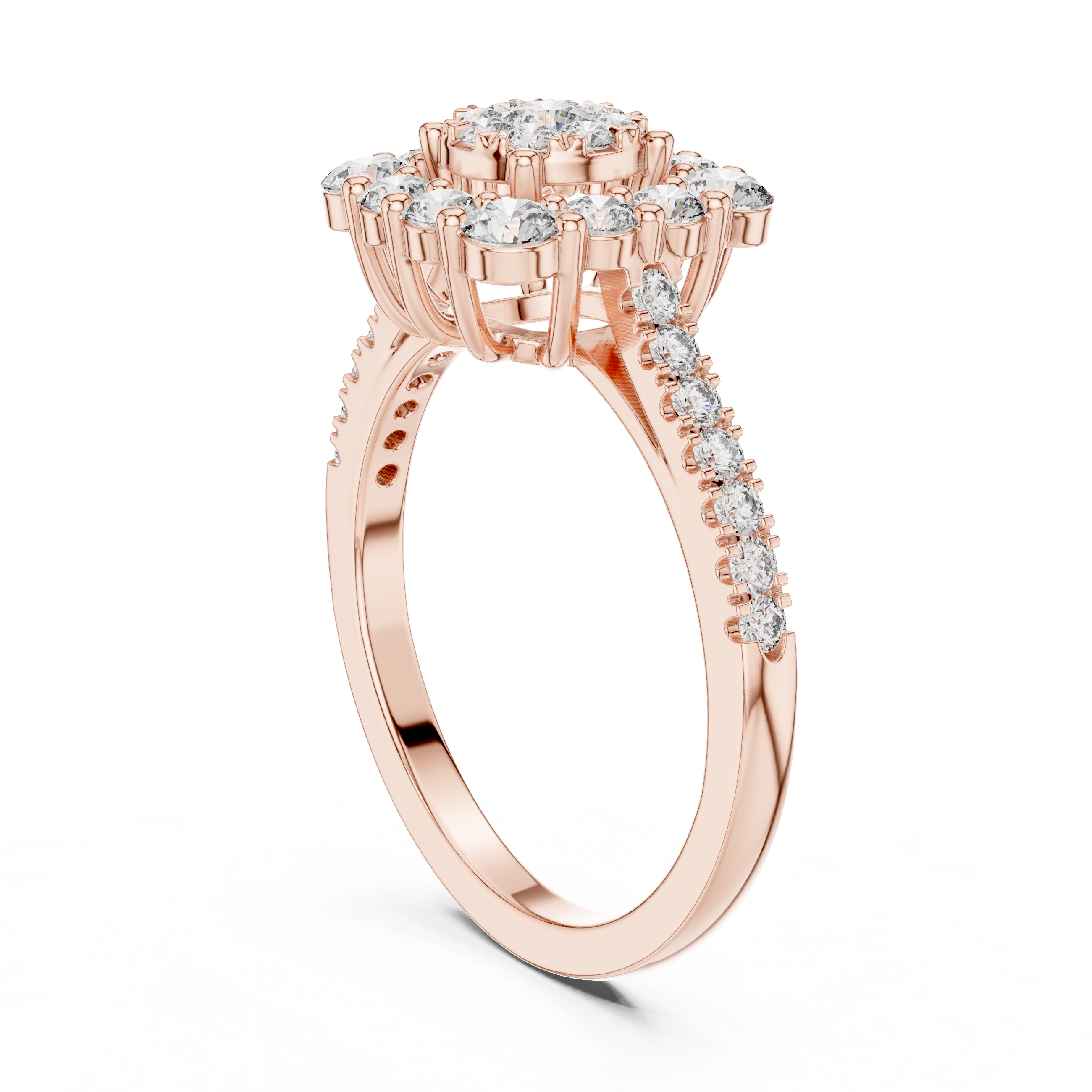 Round Cluster Diamond Ring – Double Halo Floral Design