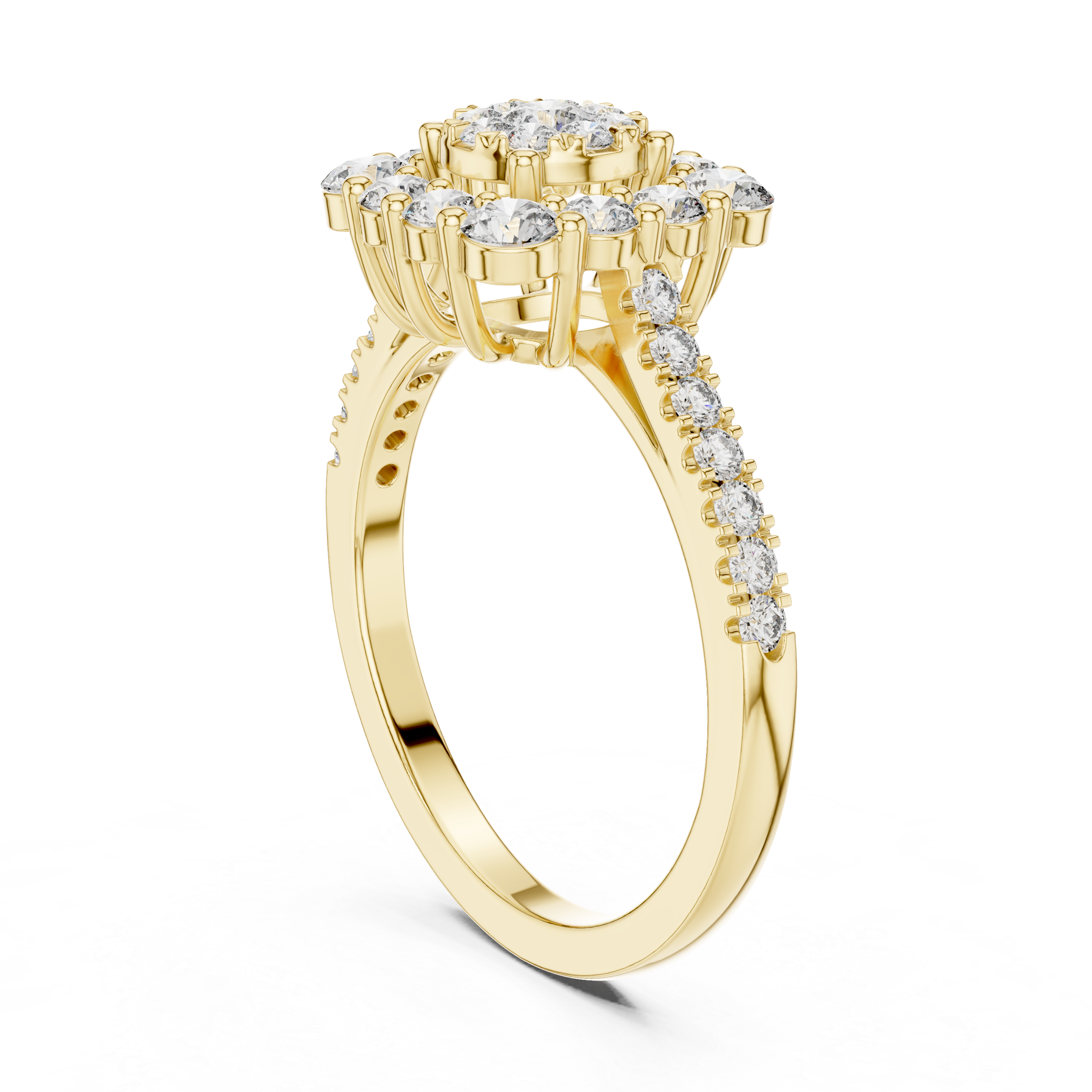 Round Cluster Diamond Ring – Double Halo Floral Design