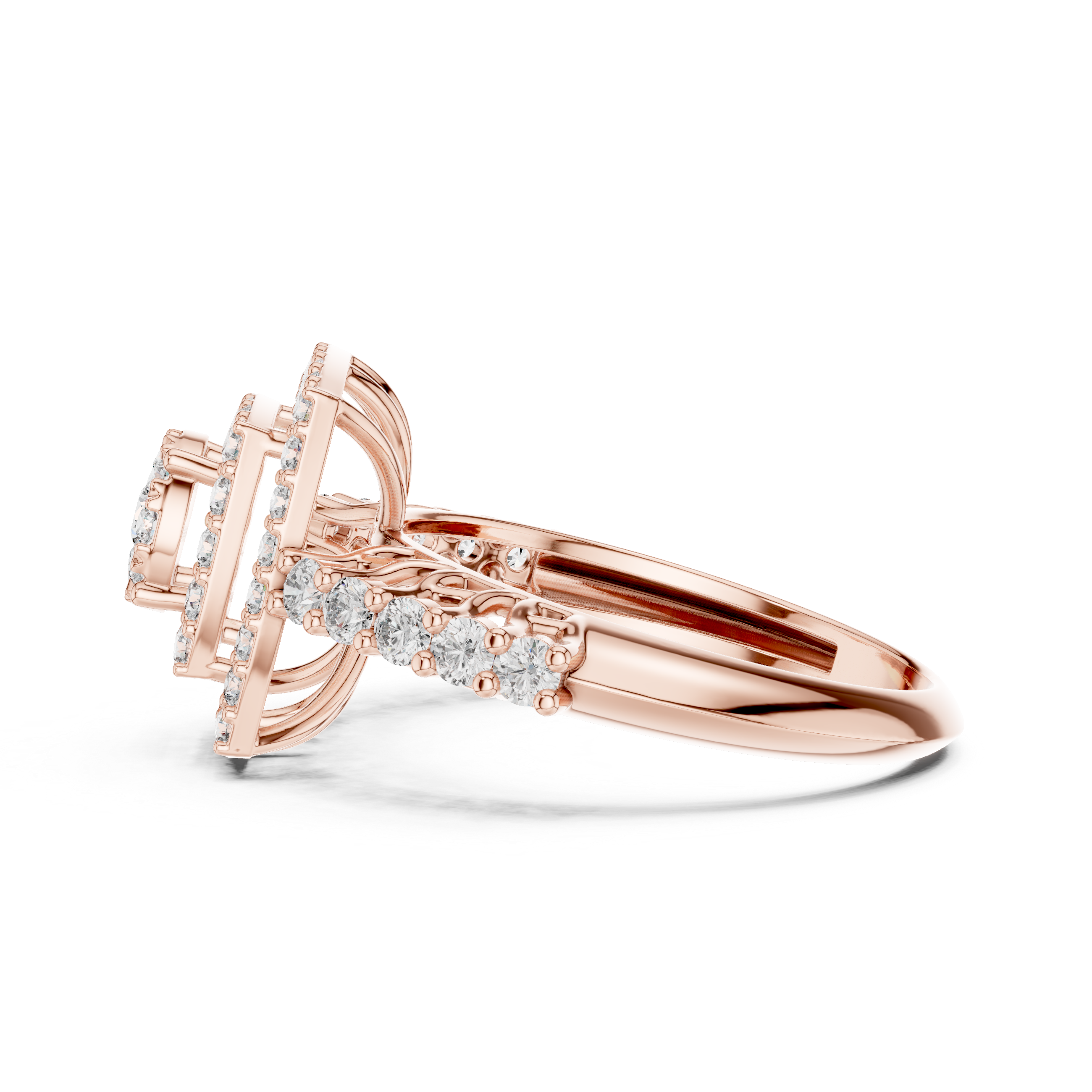 Double Halo Diamond Cluster Engagement Ring – Square Cushion Inspired Gold Bridal Ring