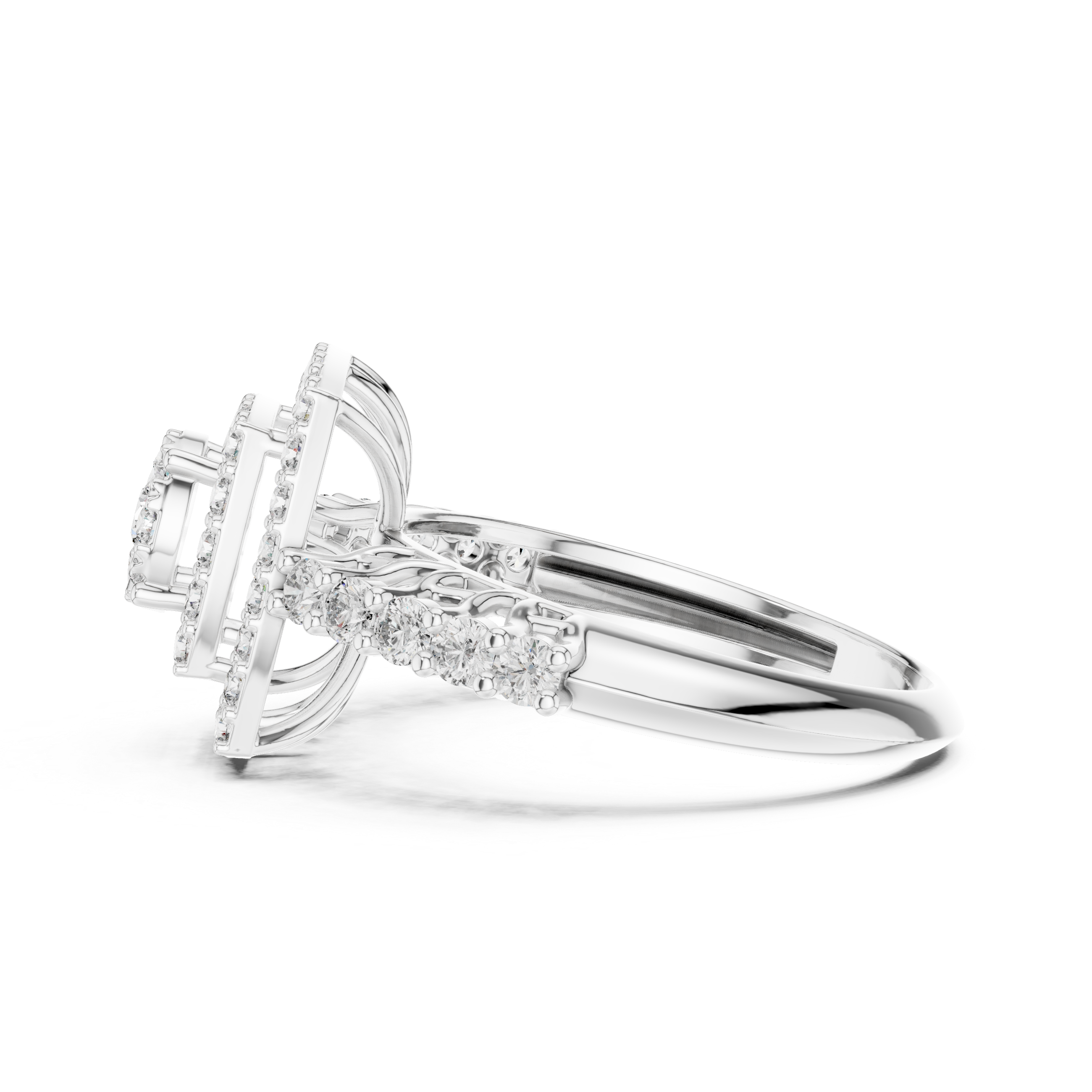 Double Halo Diamond Cluster Engagement Ring – Square Cushion Inspired Gold Bridal Ring