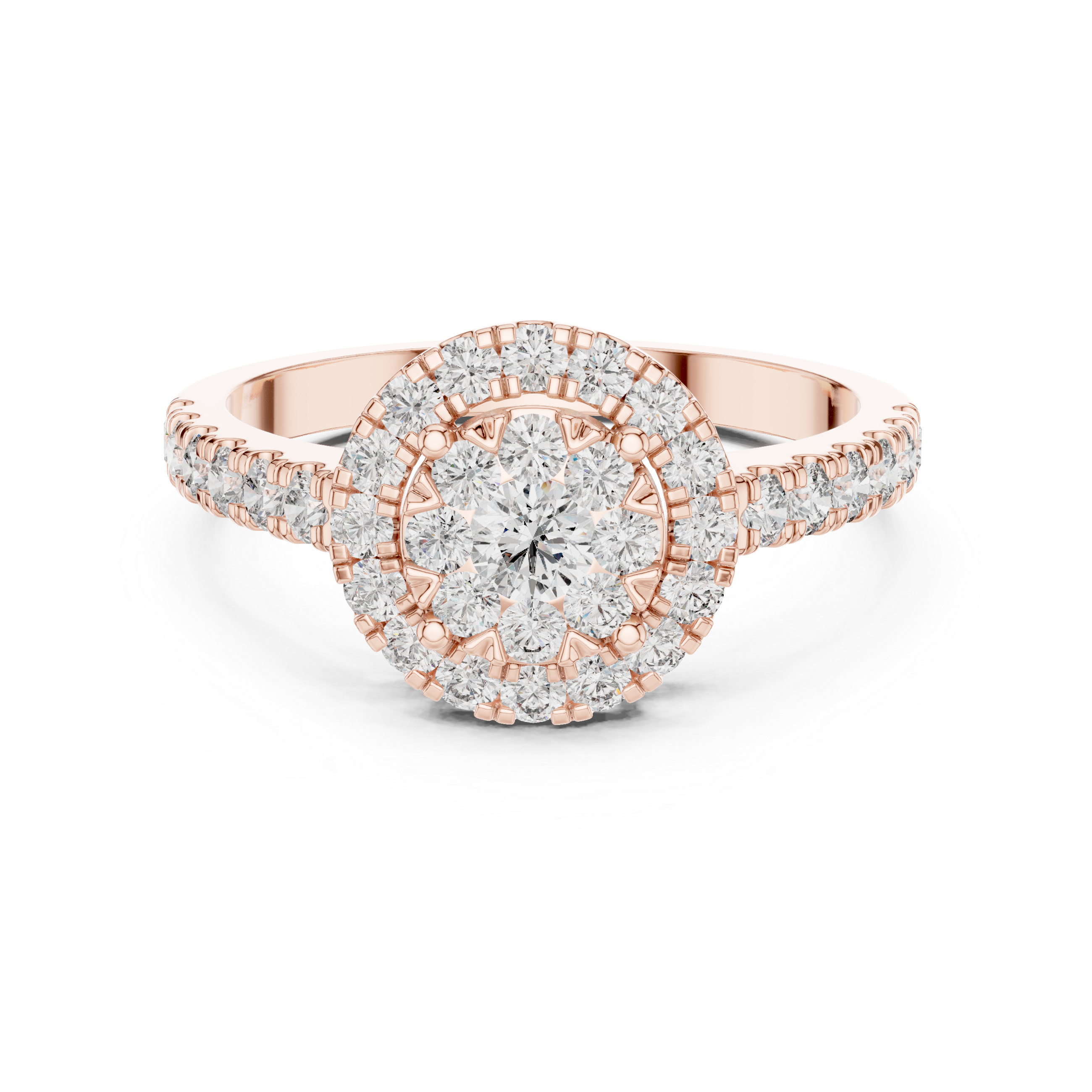 Round Halo Diamond Engagement Ring – Classic Cluster Bridal Ring in Yellow Gold
