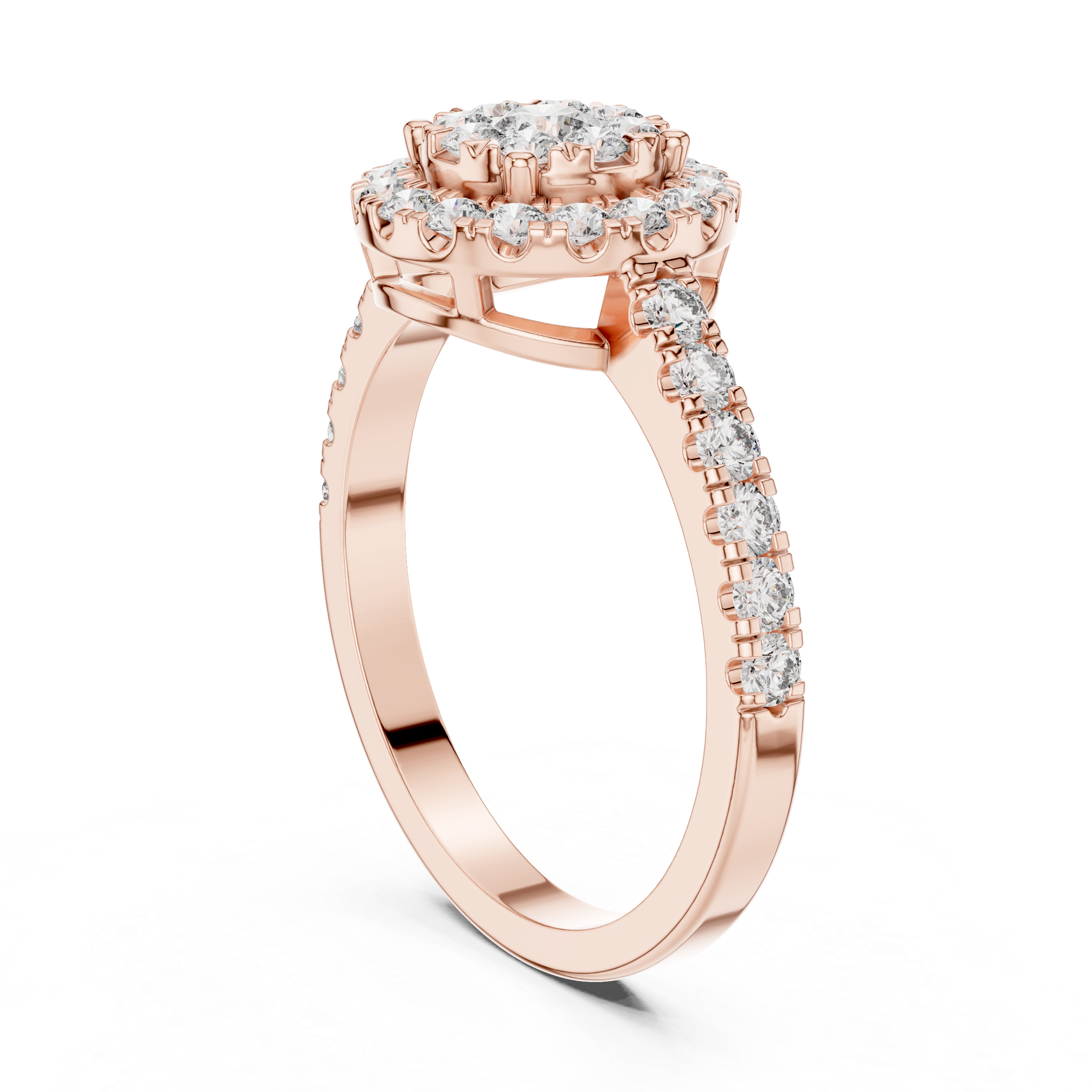 Round Halo Diamond Engagement Ring – Classic Cluster Bridal Ring in Yellow Gold