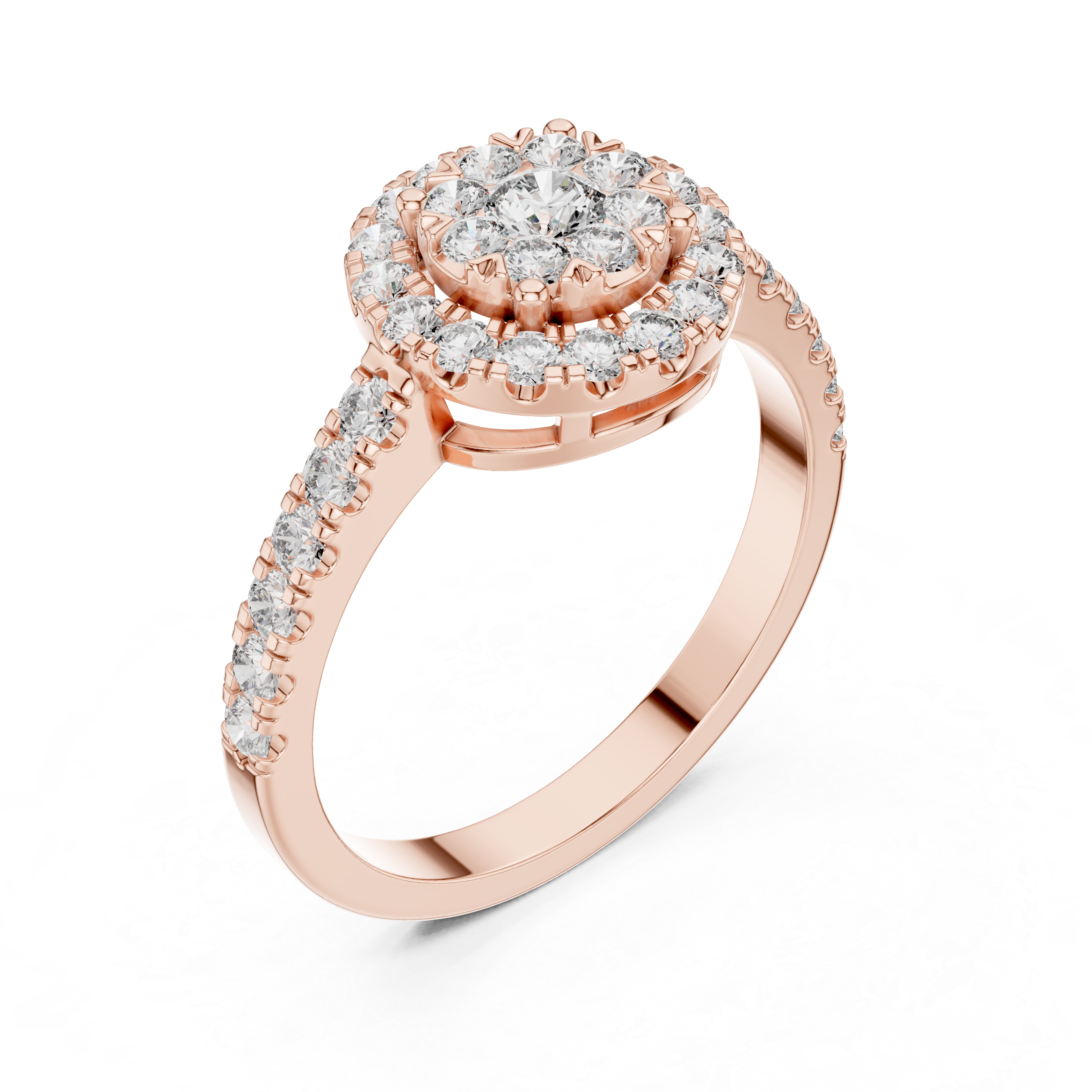 Round Halo Diamond Engagement Ring – Classic Cluster Bridal Ring in Yellow Gold