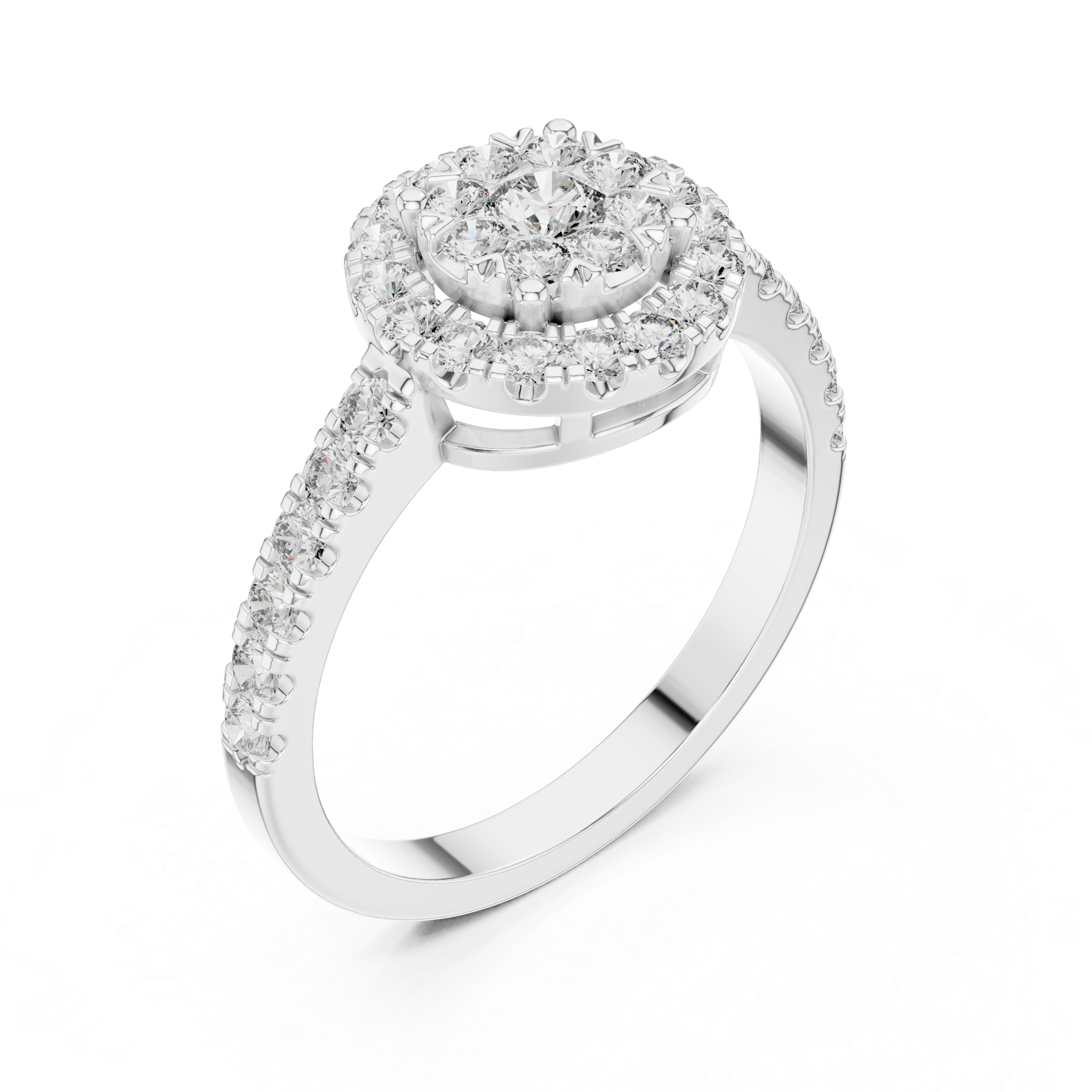 Round Halo Diamond Engagement Ring – Classic Cluster Bridal Ring in Yellow Gold