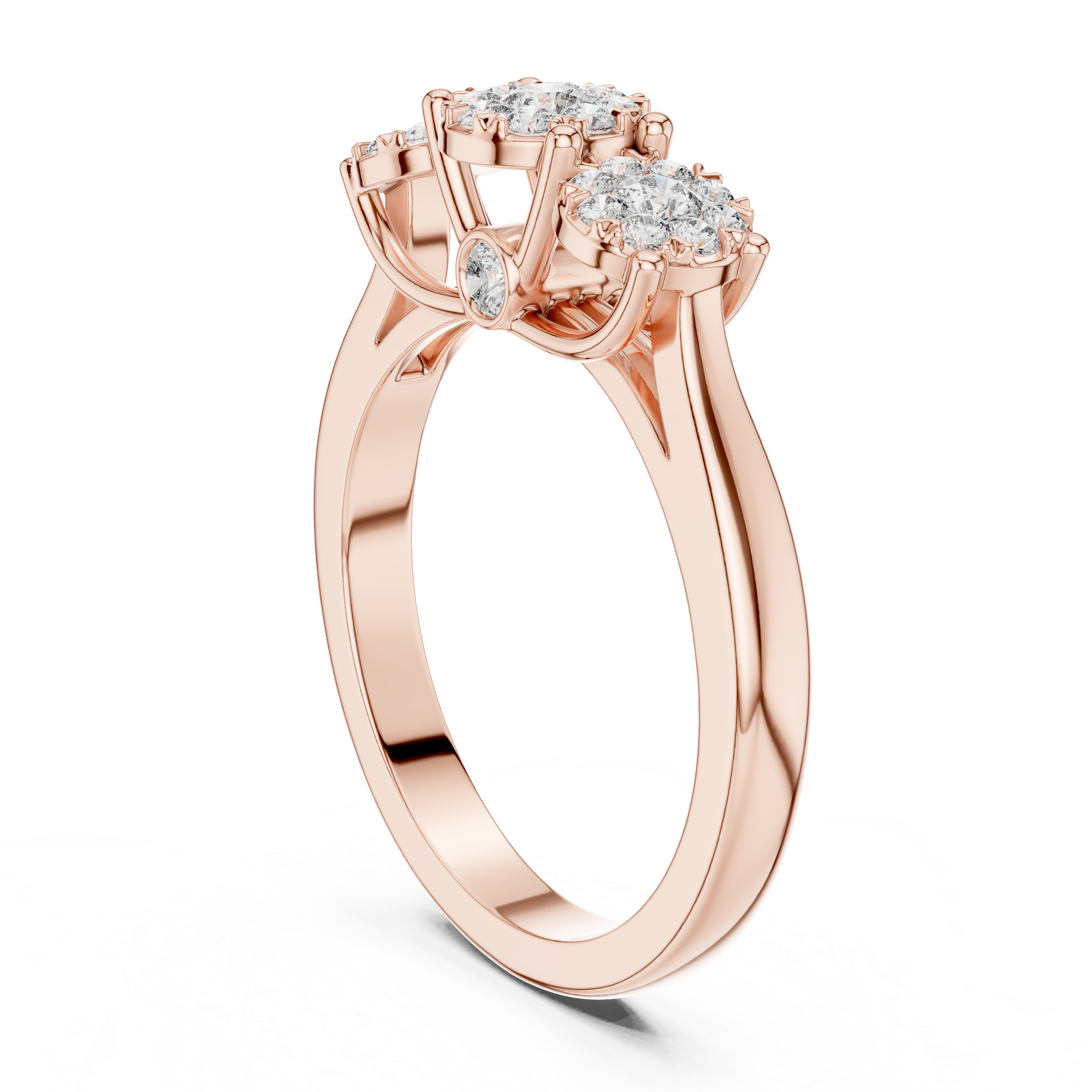 Three Stone Diamond Cluster Ring – Classic Trilogy Engagement Ring in Yellow Gold