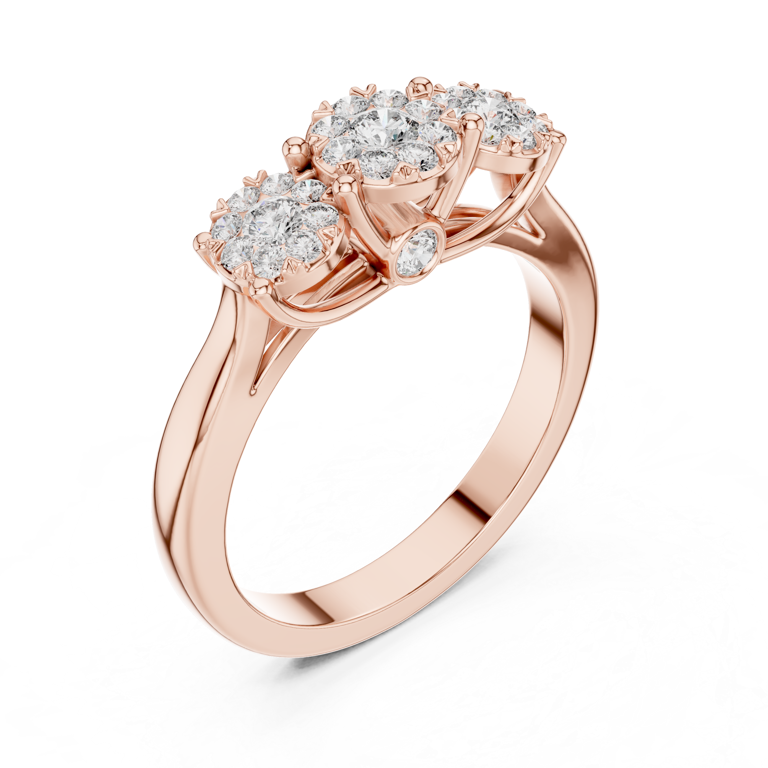 Three Stone Diamond Cluster Ring – Classic Trilogy Engagement Ring in Yellow Gold
