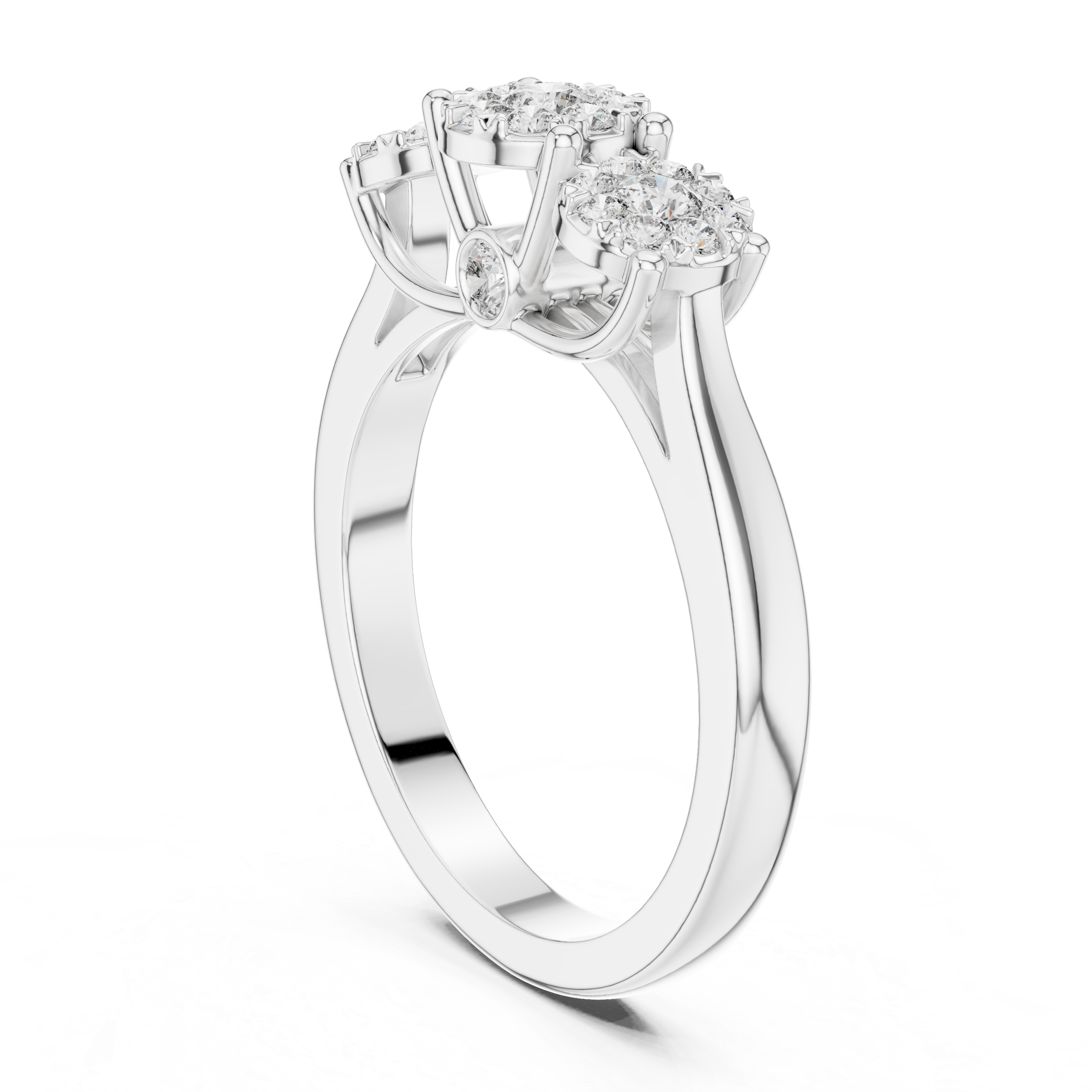 Three Stone Diamond Cluster Ring – Classic Trilogy Engagement Ring in Yellow Gold