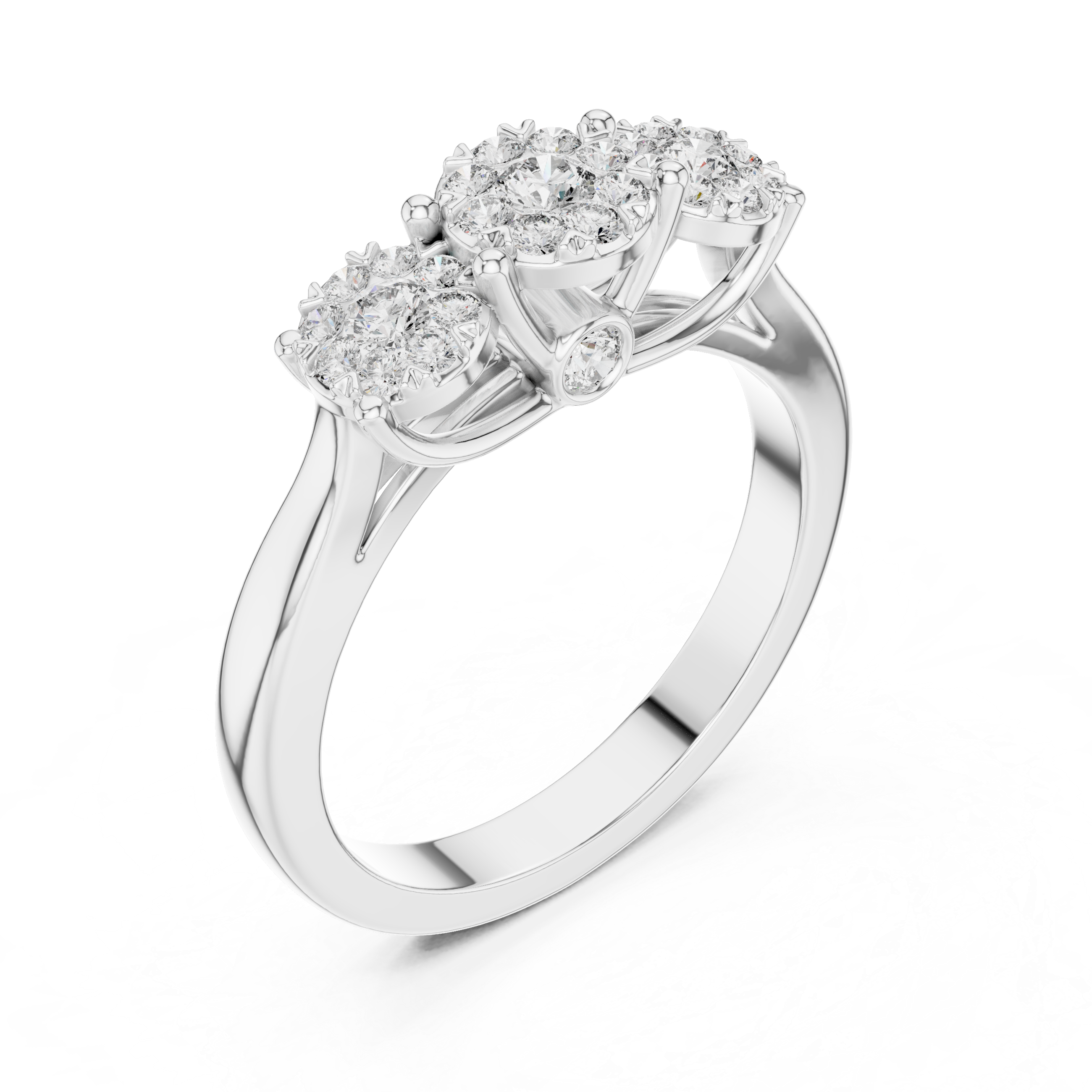 Three Stone Diamond Cluster Ring – Classic Trilogy Engagement Ring in Yellow Gold