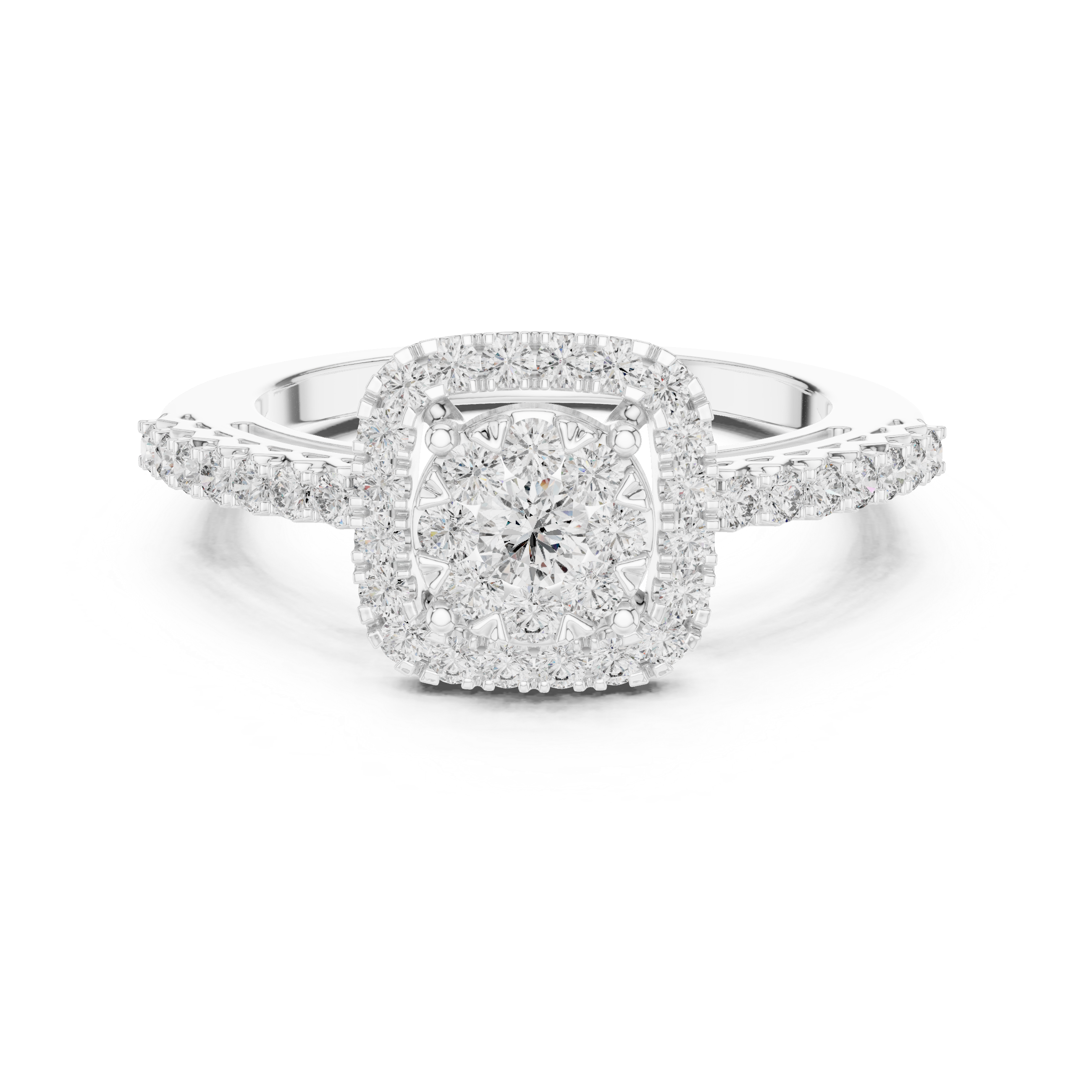 Cushion Halo Diamond Engagement Ring – Petite Pavé Bridal Ring in Yellow Gold