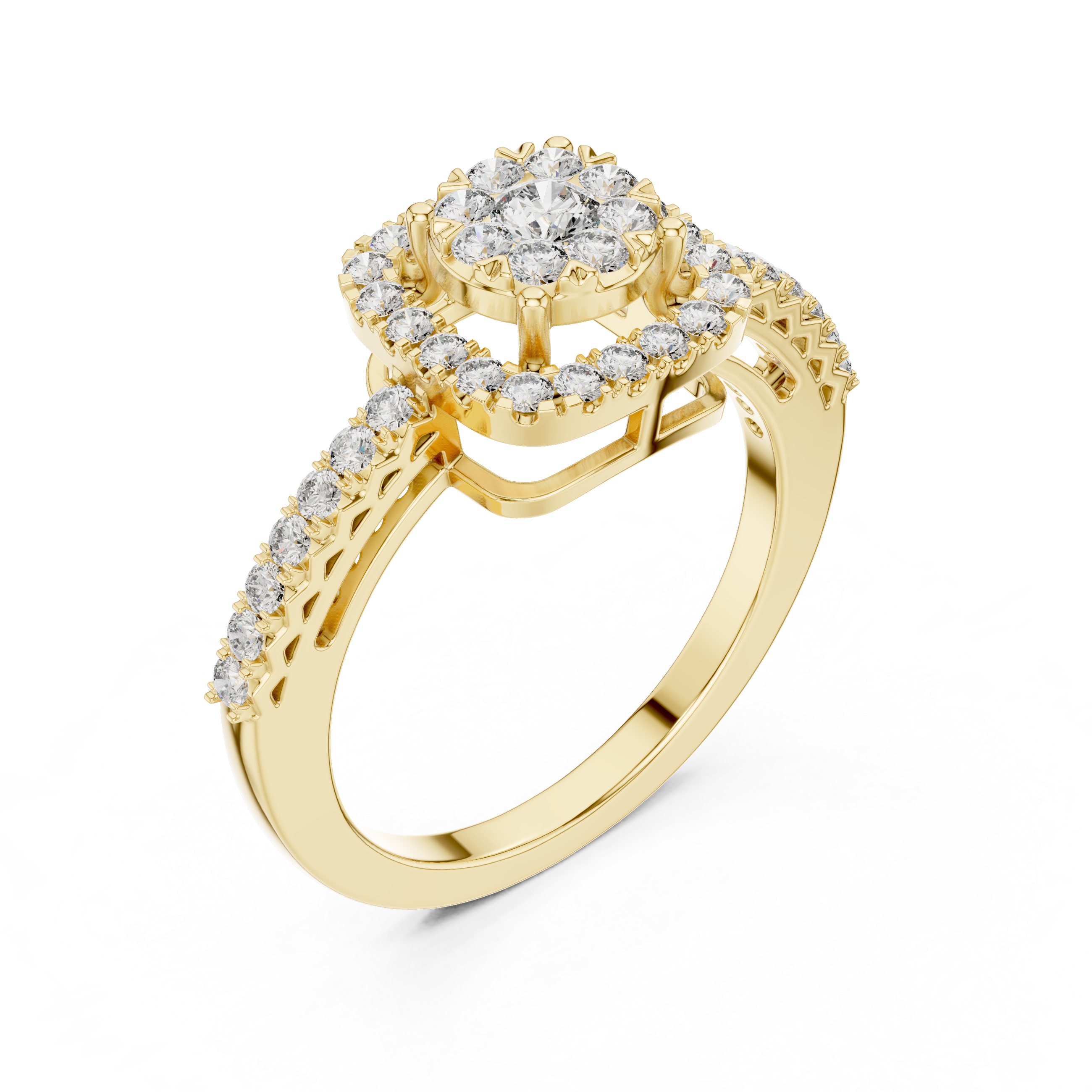 Cushion Halo Diamond Engagement Ring – Petite Pavé Bridal Ring in Yellow Gold