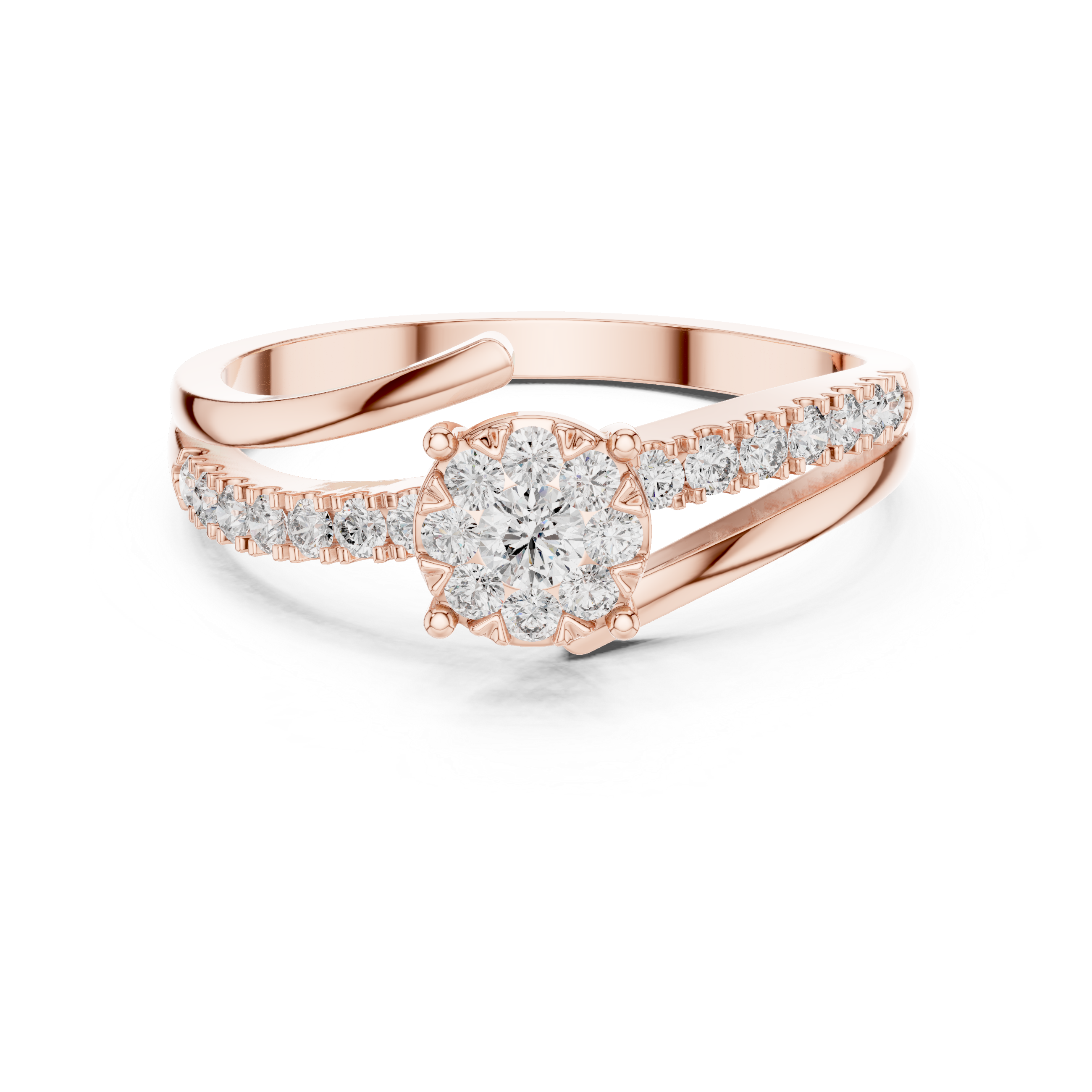 Twisted Bypass Diamond Engagement Ring – Modern Pavé Split Shank Bridal Ring in Yellow Gold