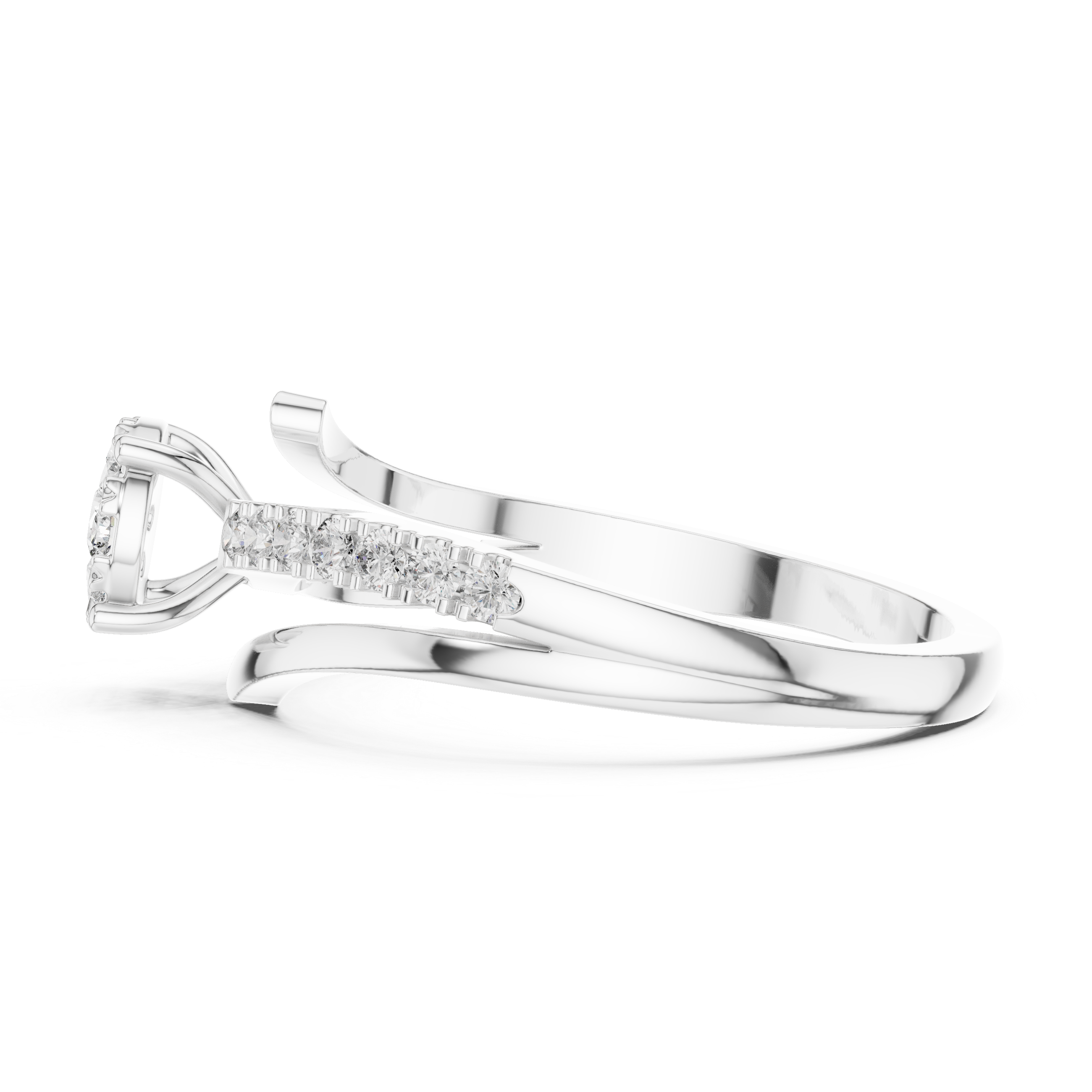 Twisted Bypass Diamond Engagement Ring – Modern Pavé Split Shank Bridal Ring in Yellow Gold