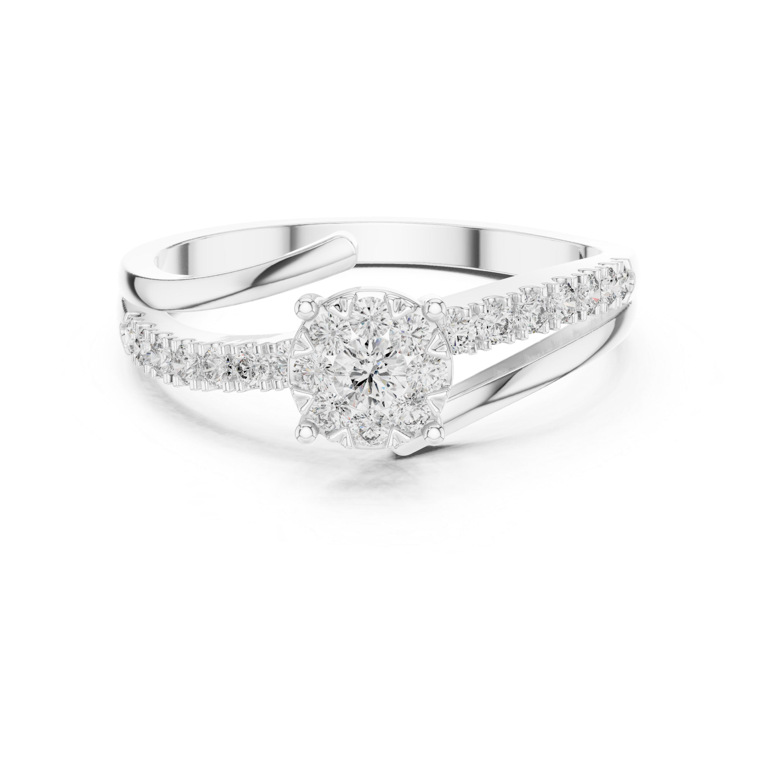 Twisted Bypass Diamond Engagement Ring – Modern Pavé Split Shank Bridal Ring in Yellow Gold