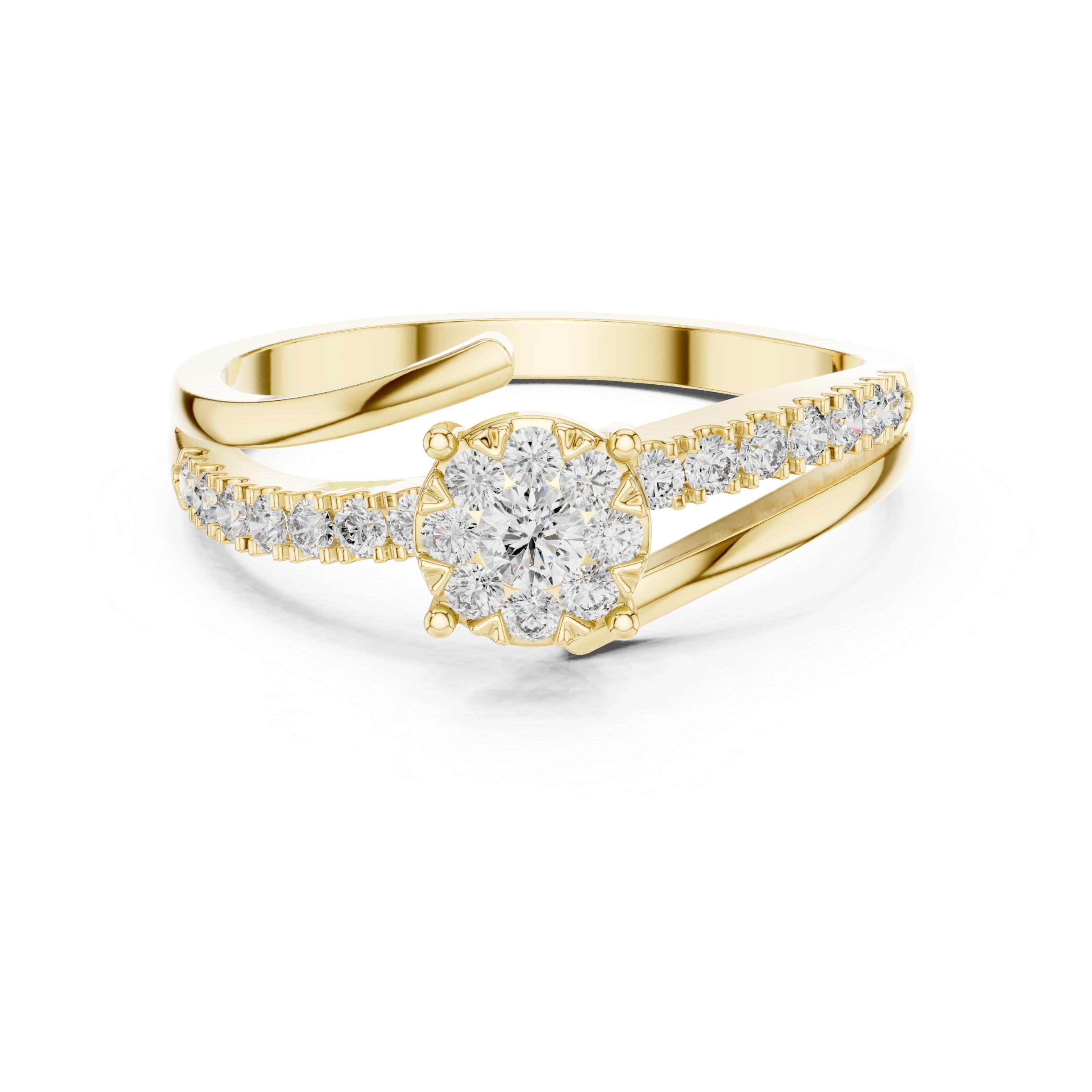 Twisted Bypass Diamond Engagement Ring – Modern Pavé Split Shank Bridal Ring in Yellow Gold