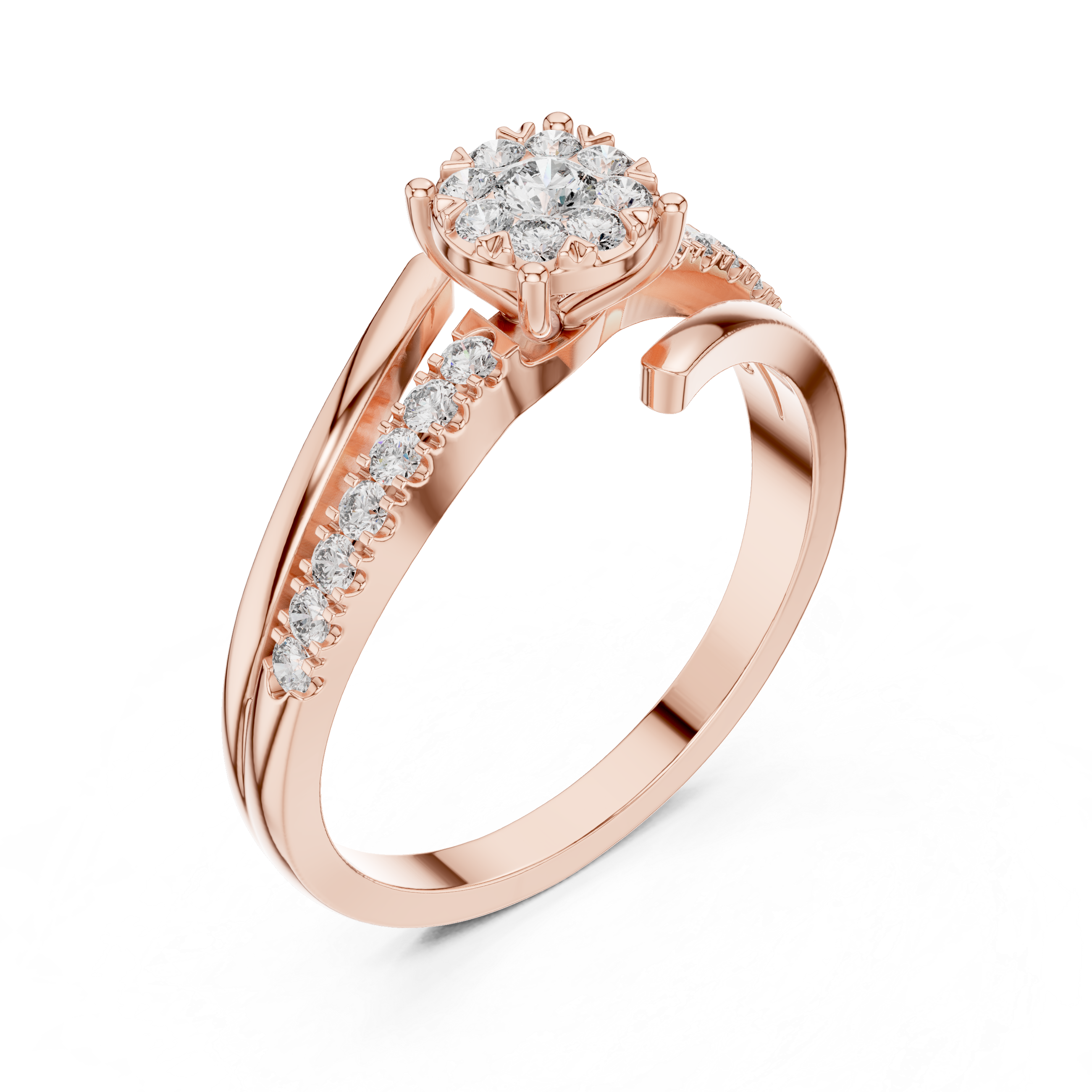 Twisted Bypass Diamond Engagement Ring – Modern Pavé Split Shank Bridal Ring in Yellow Gold