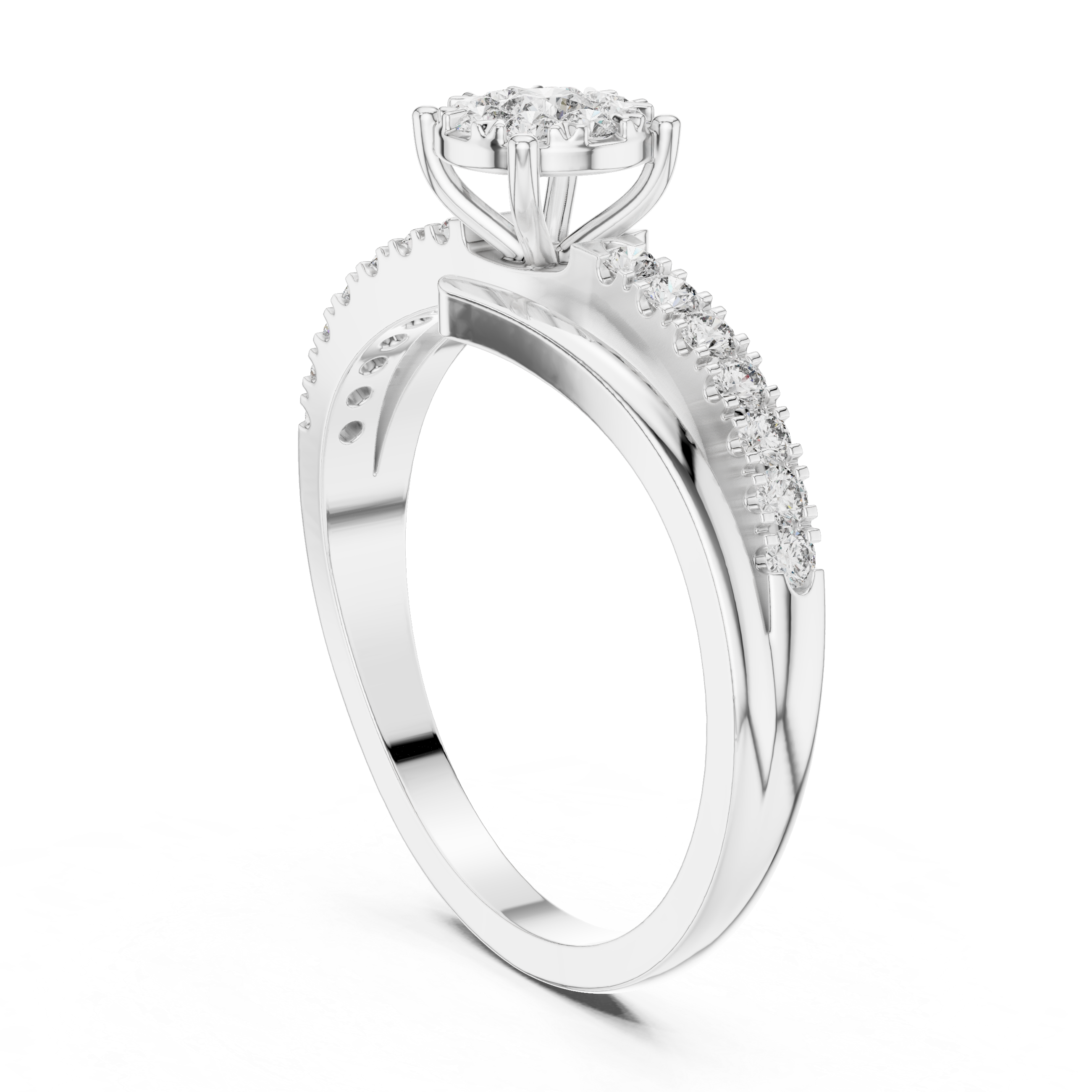 Twisted Bypass Diamond Engagement Ring – Modern Pavé Split Shank Bridal Ring in Yellow Gold