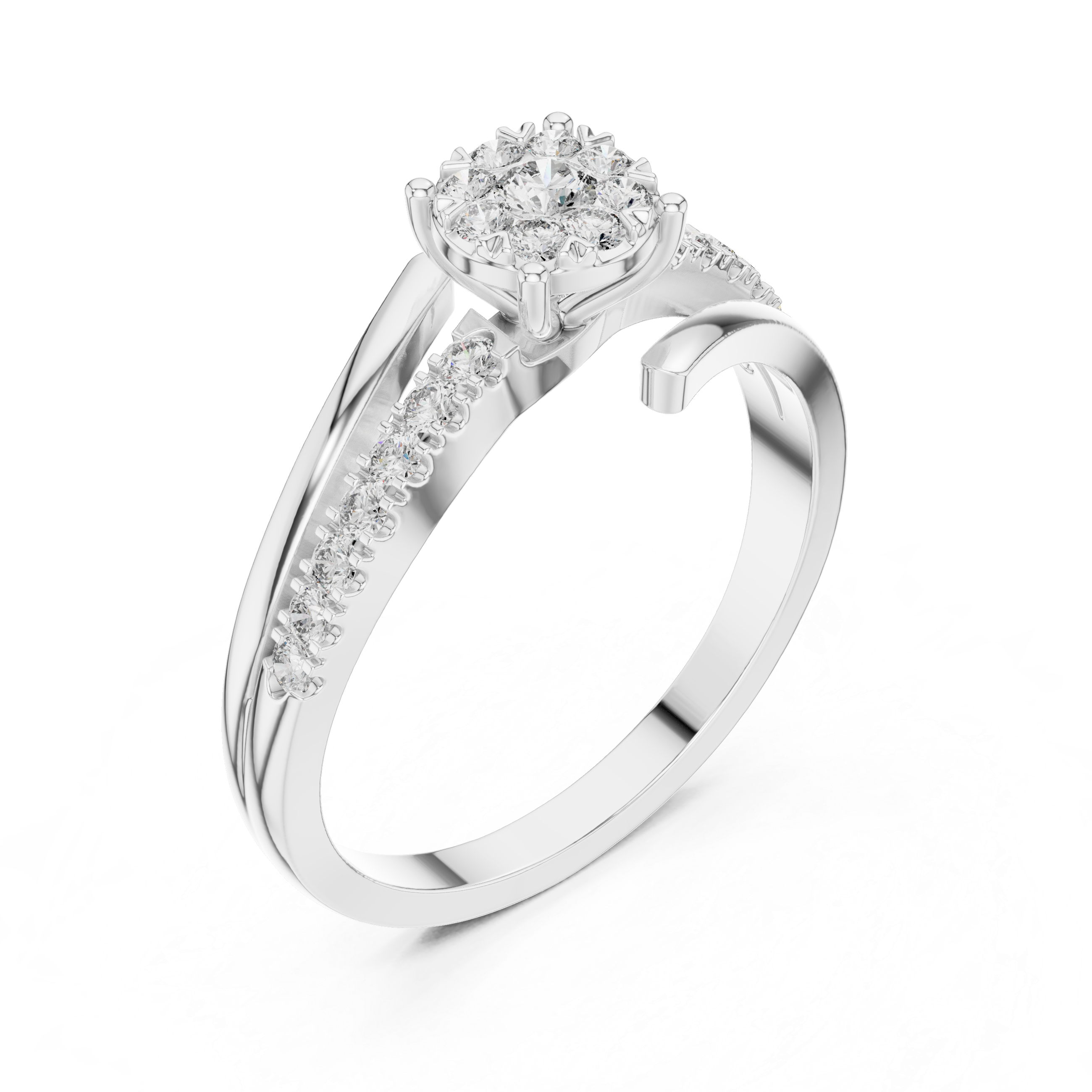 Twisted Bypass Diamond Engagement Ring – Modern Pavé Split Shank Bridal Ring in Yellow Gold