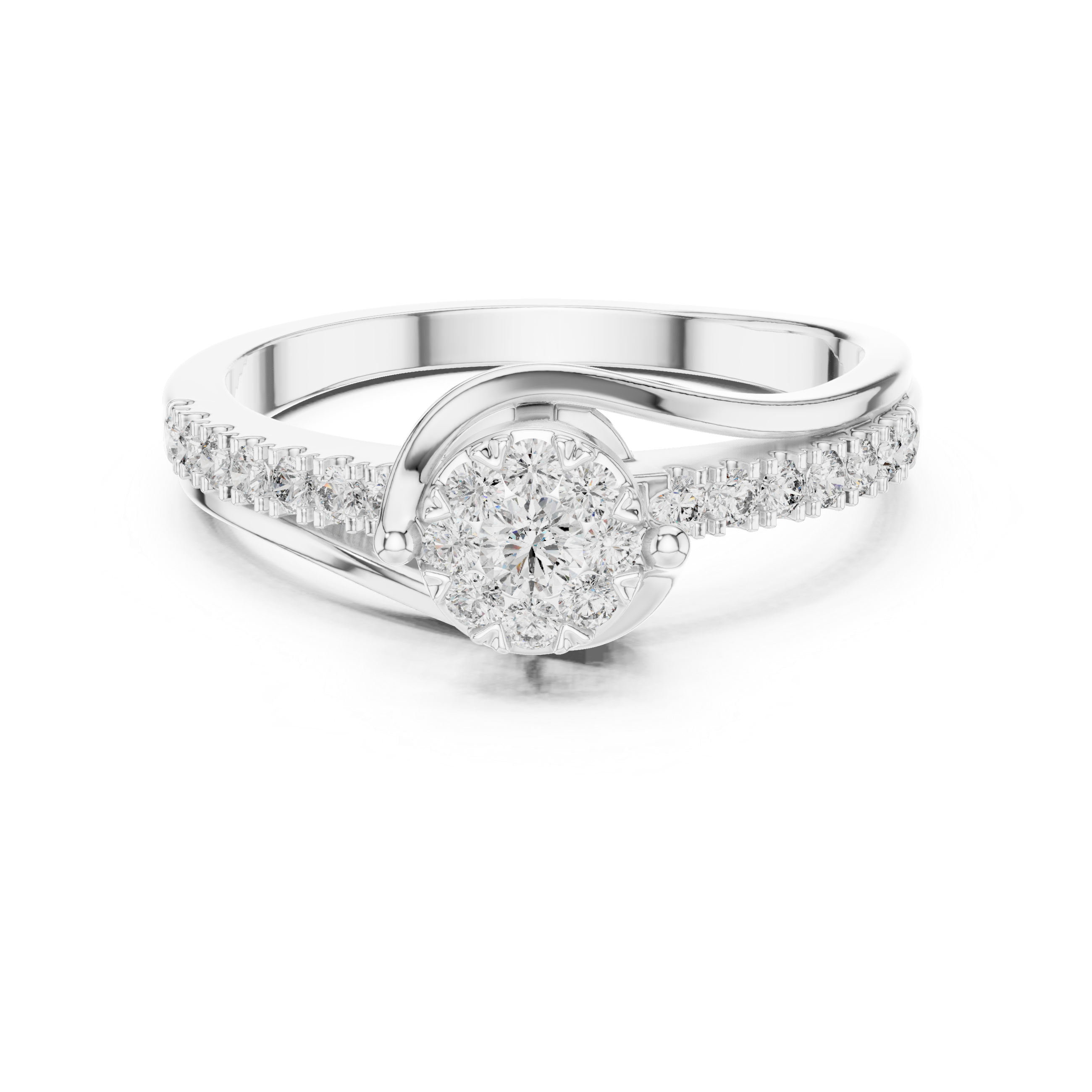 Twisted Diamond Cluster Engagement Ring – Modern Bypass Pavé Bridal Ring in Yellow Gold