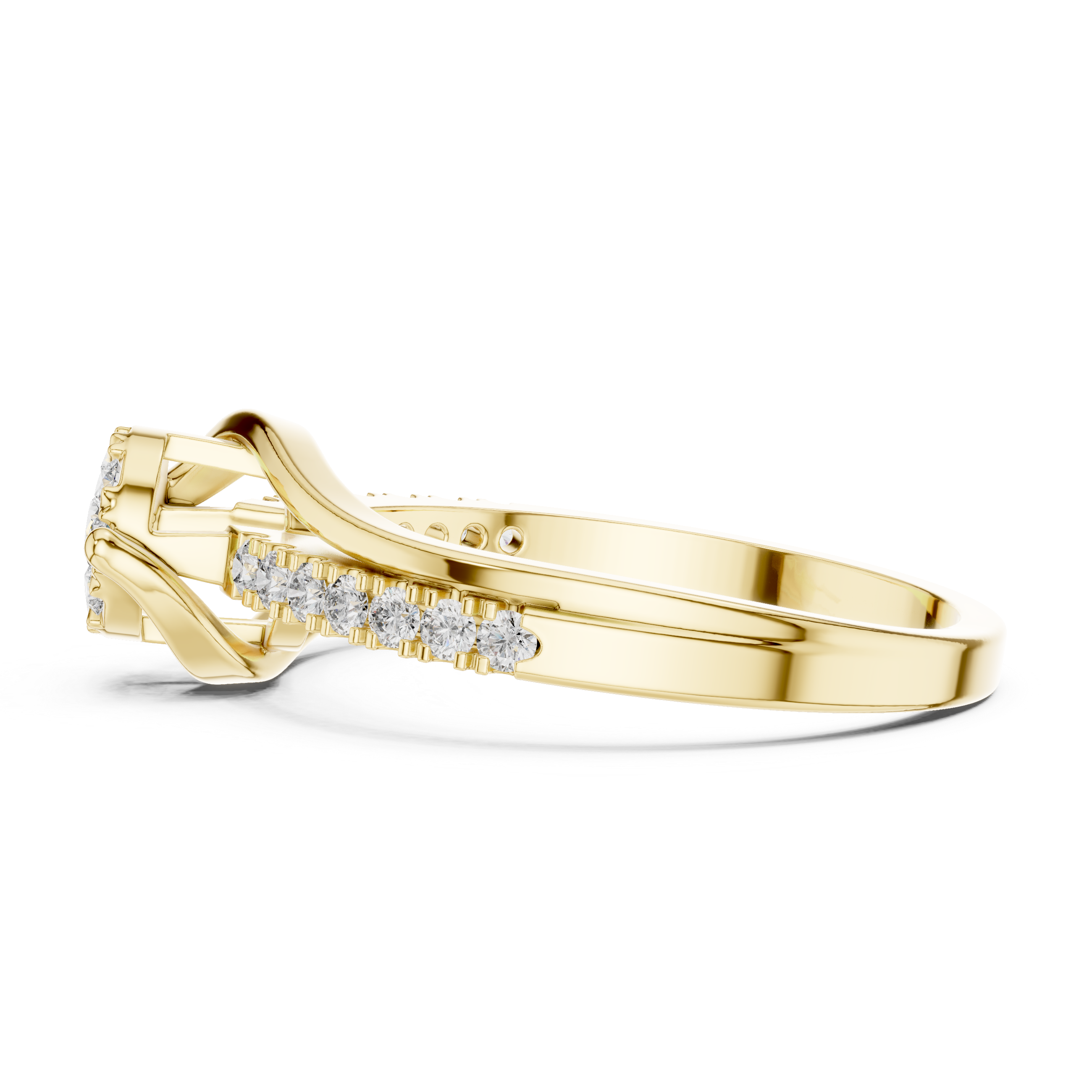 Twisted Diamond Cluster Engagement Ring – Modern Bypass Pavé Bridal Ring in Yellow Gold