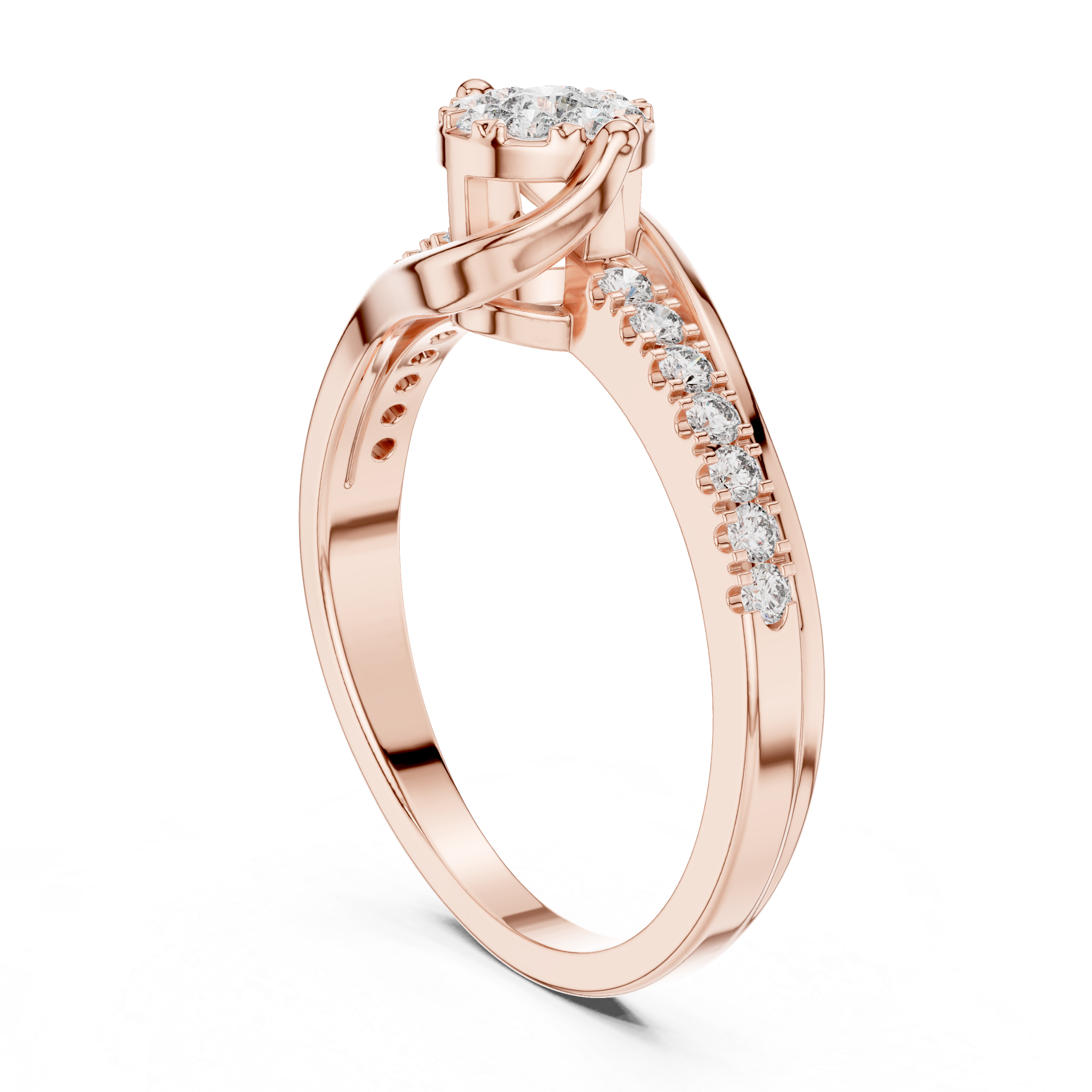 Twisted Diamond Cluster Engagement Ring – Modern Bypass Pavé Bridal Ring in Yellow Gold