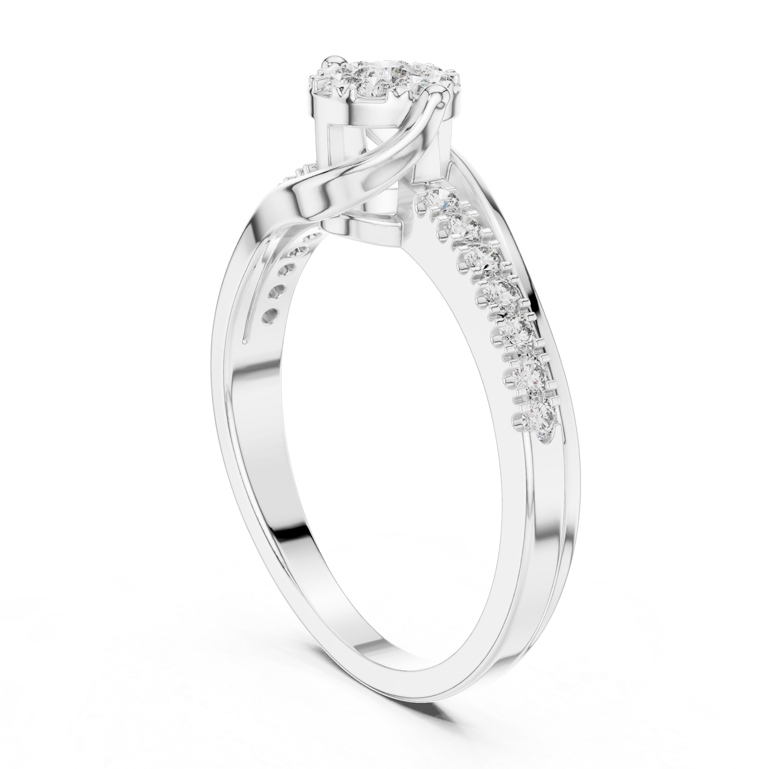 Twisted Diamond Cluster Engagement Ring – Modern Bypass Pavé Bridal Ring in Yellow Gold