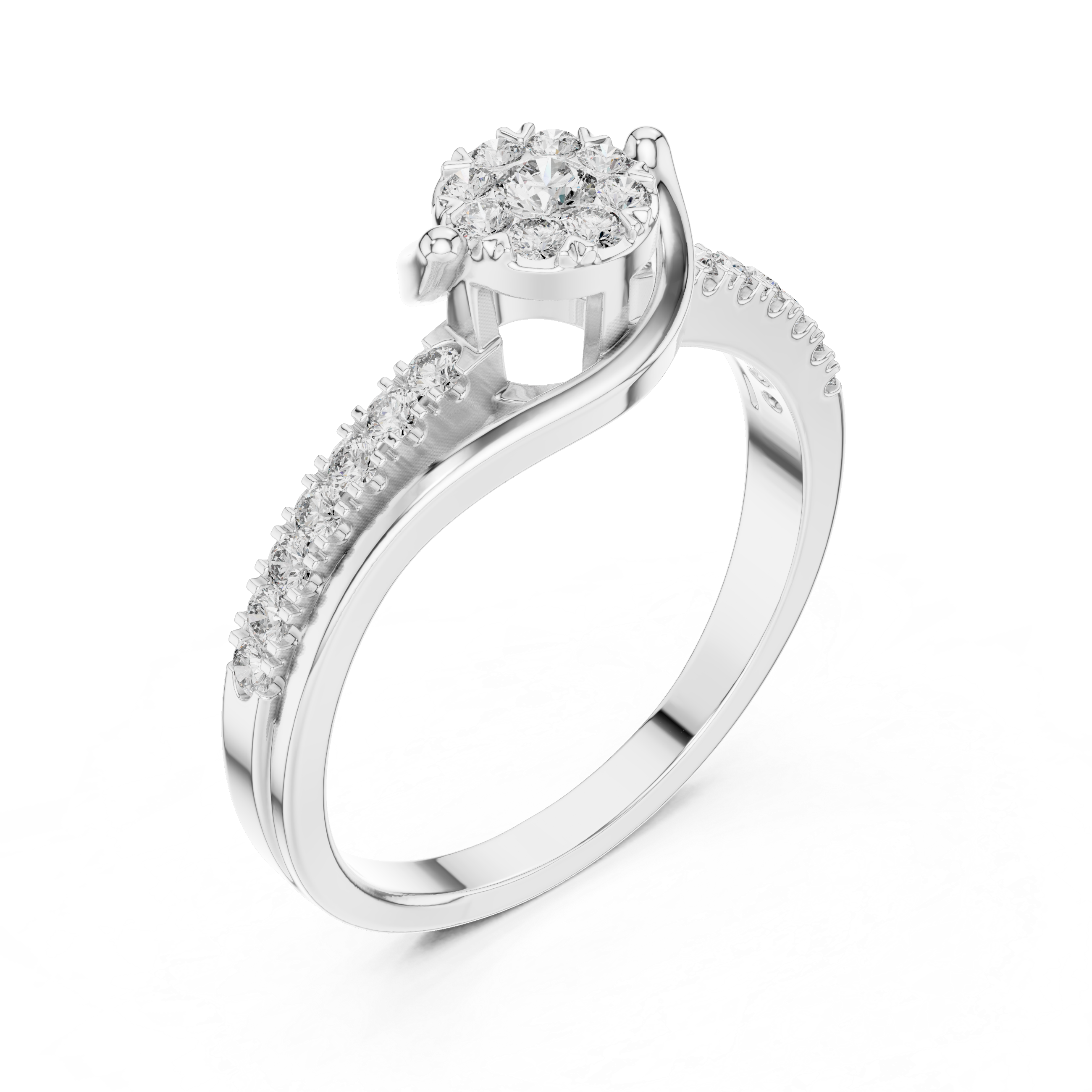 Twisted Diamond Cluster Engagement Ring – Modern Bypass Pavé Bridal Ring in Yellow Gold