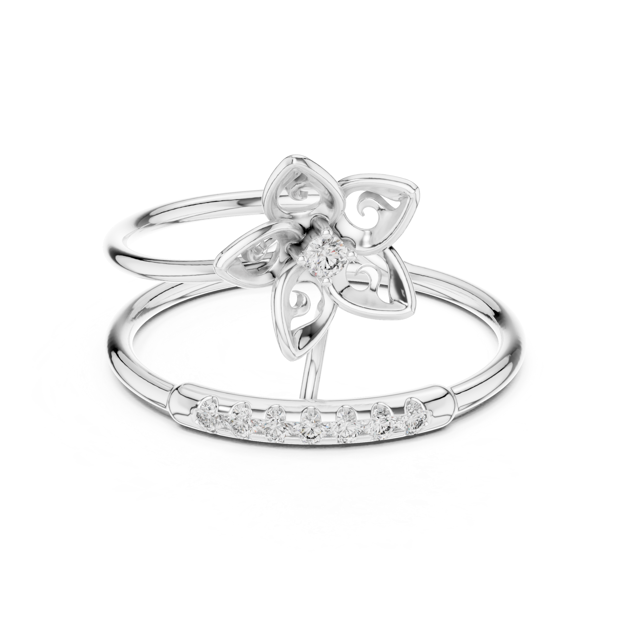 Diamond Floral Duo Ring