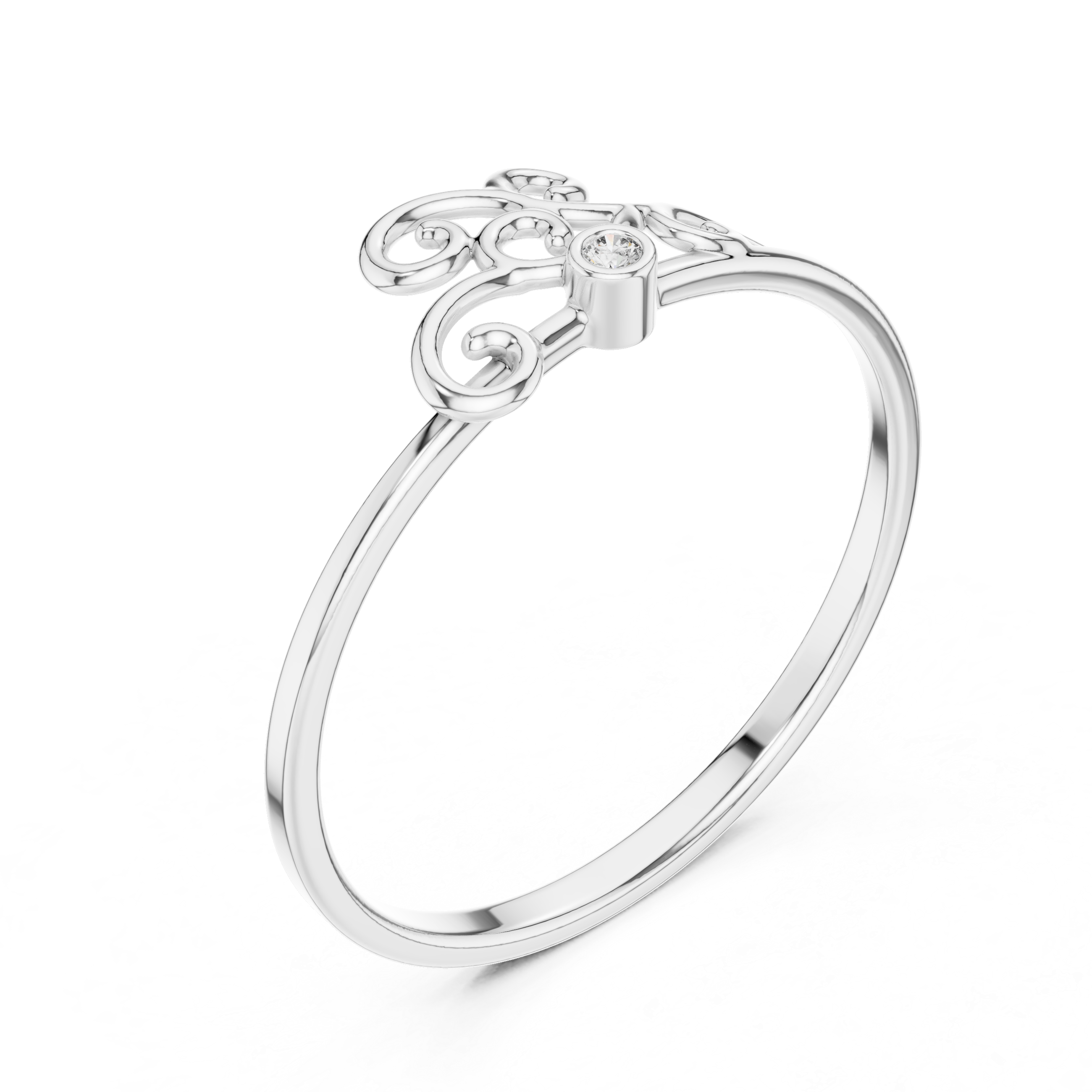 Minimalist Scroll Diamond Ring – Elegant Filigree Design