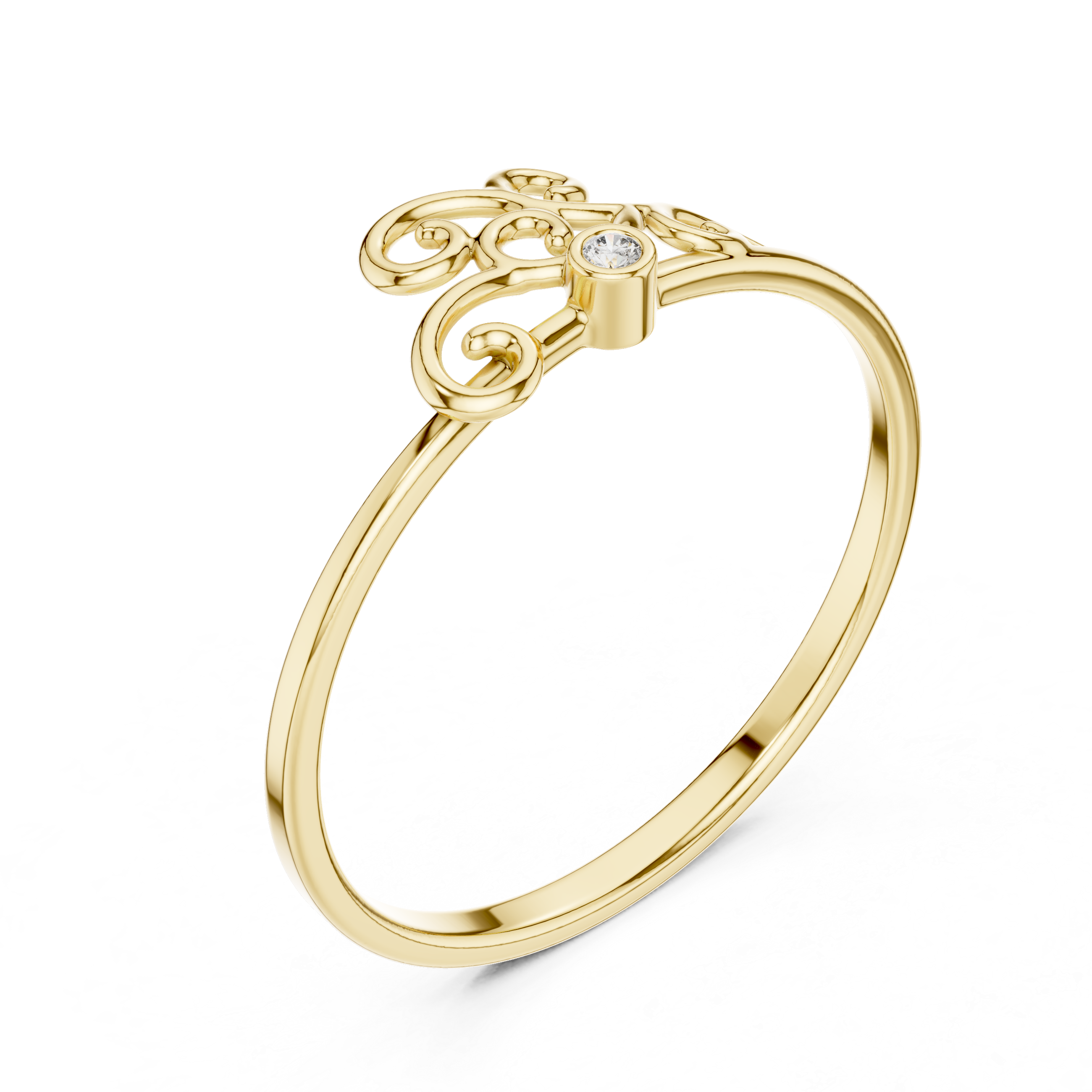 Minimalist Scroll Diamond Ring – Elegant Filigree Design
