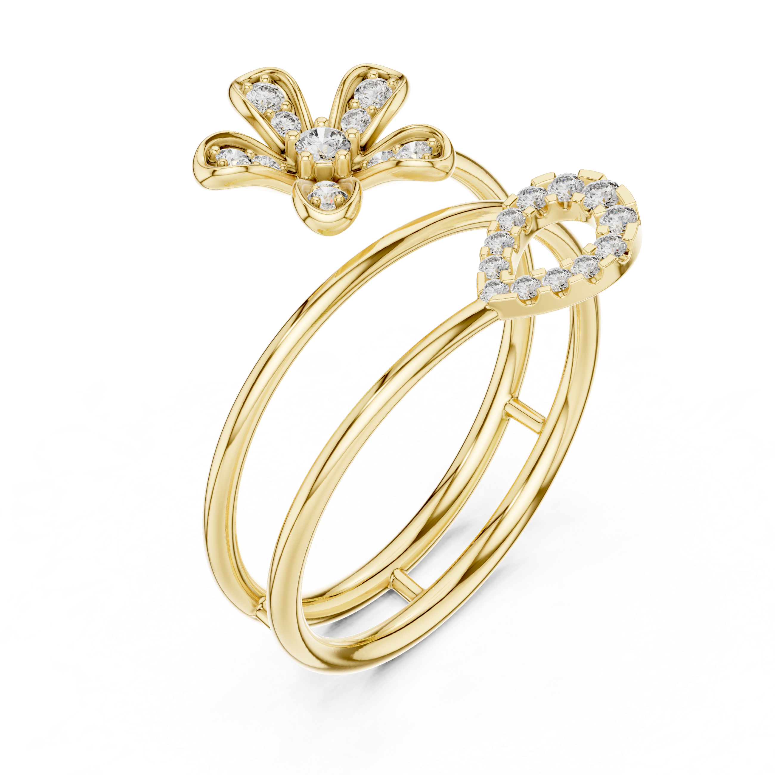 Floral Halo Wrap Diamond Ring – Double Band Statement Design
