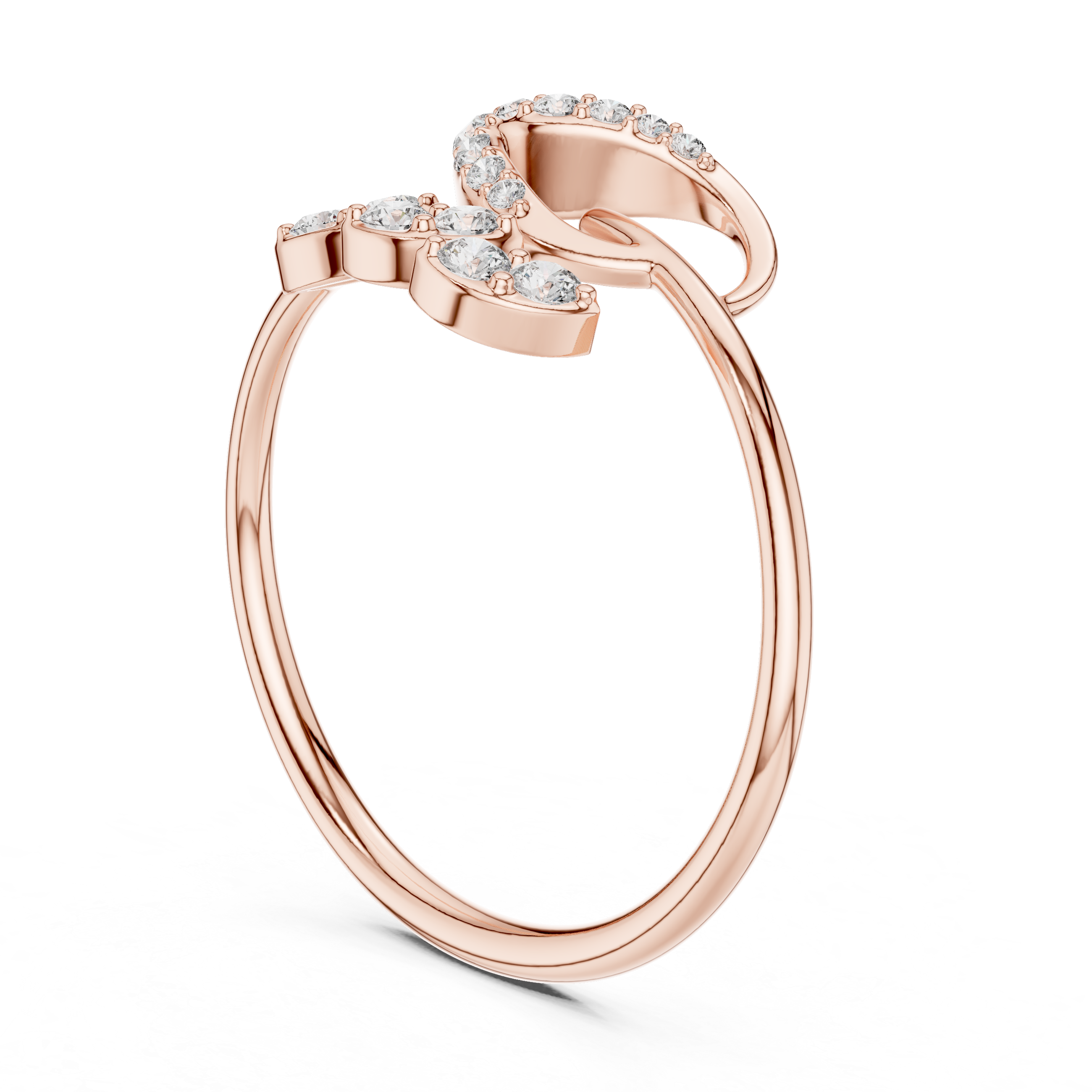 Asymmetrical Leaf Diamond Ring – Modern Open Wrap Design
